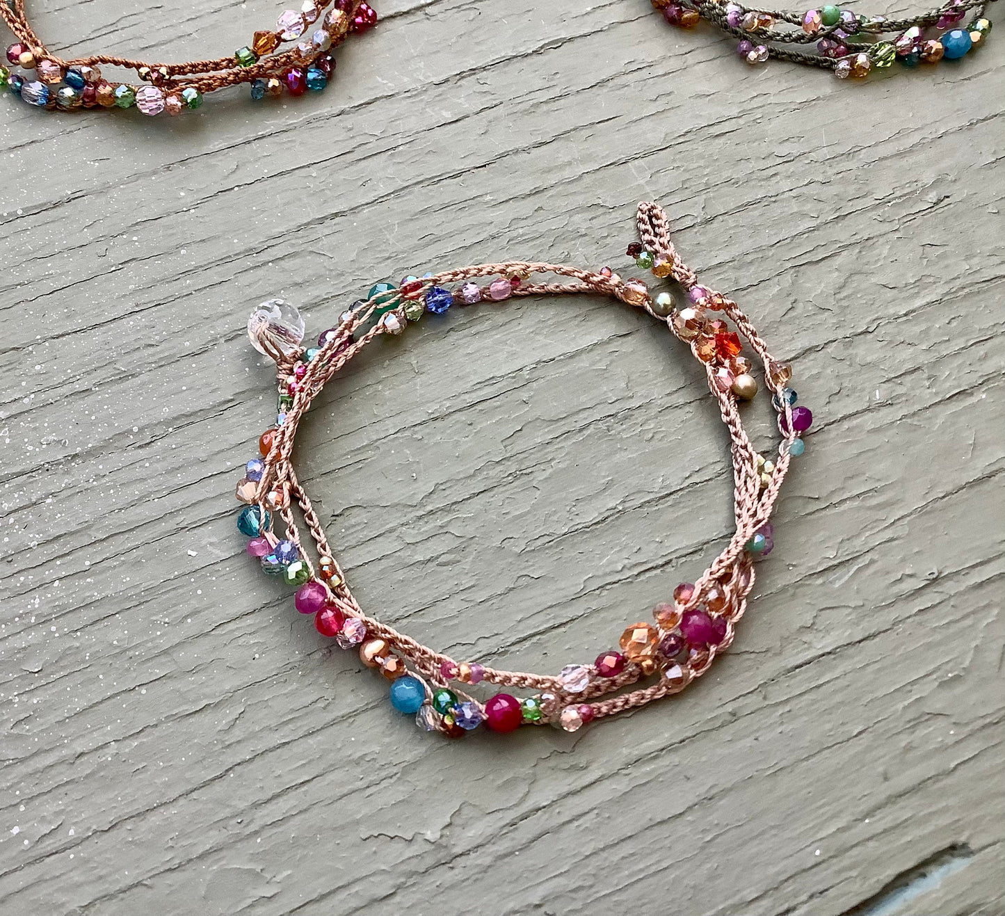 Blossoms crocheted 3X bracelet pretty bracelet, organic natural jewelry