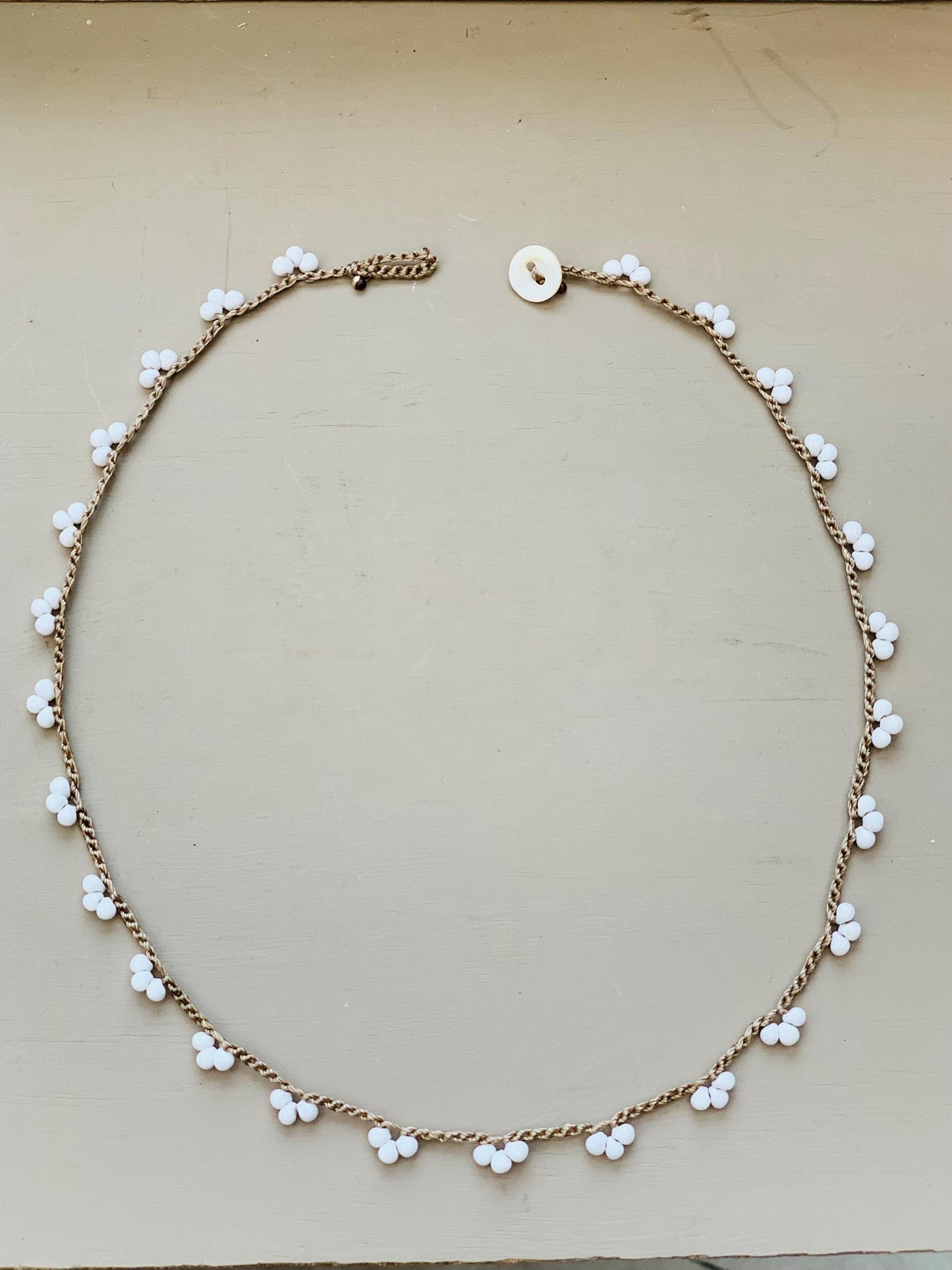 White lace crocheted necklace simple minimalist metal free