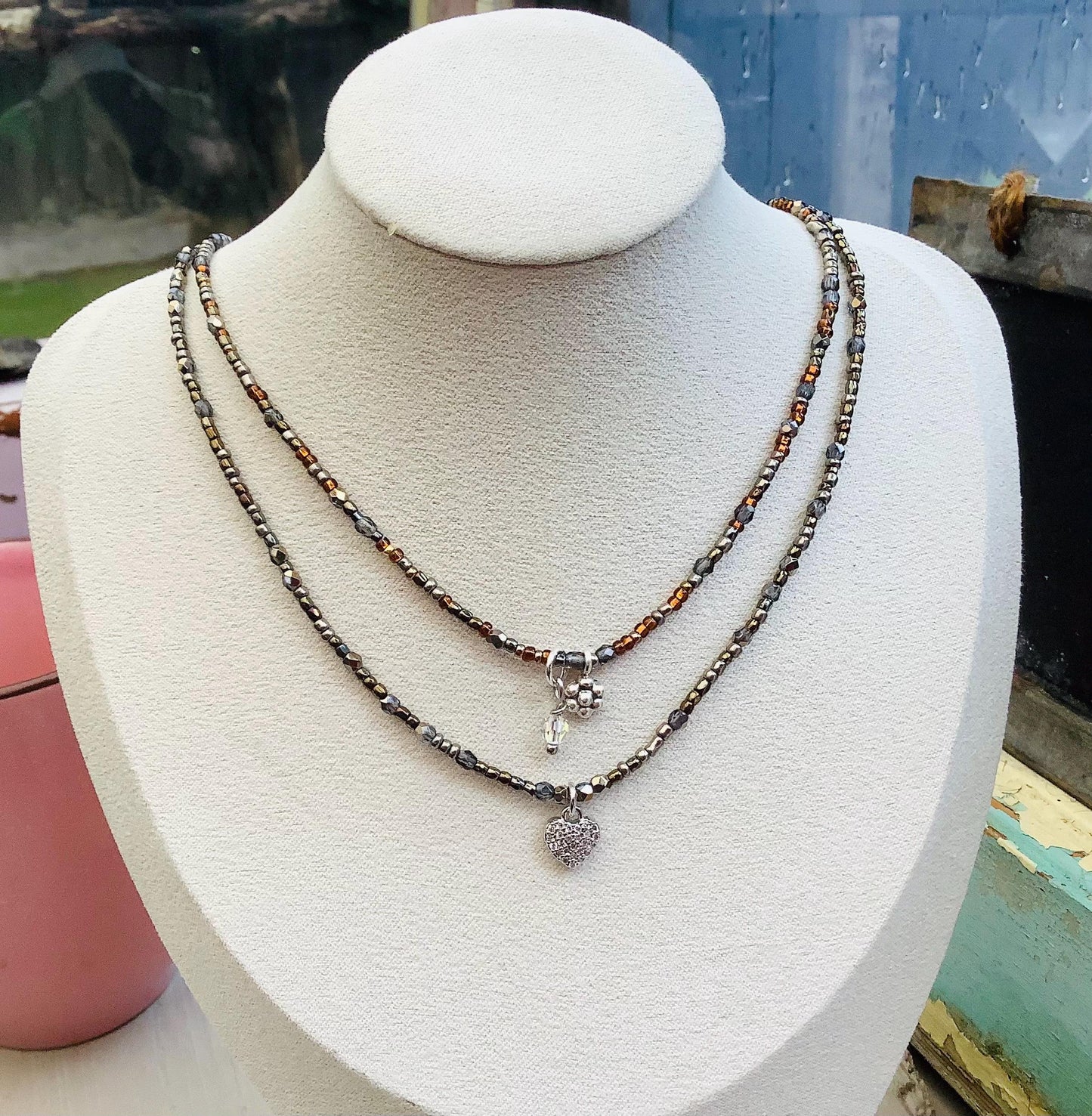 Tiny bead delica petite minimalist necklace with sterling pendant