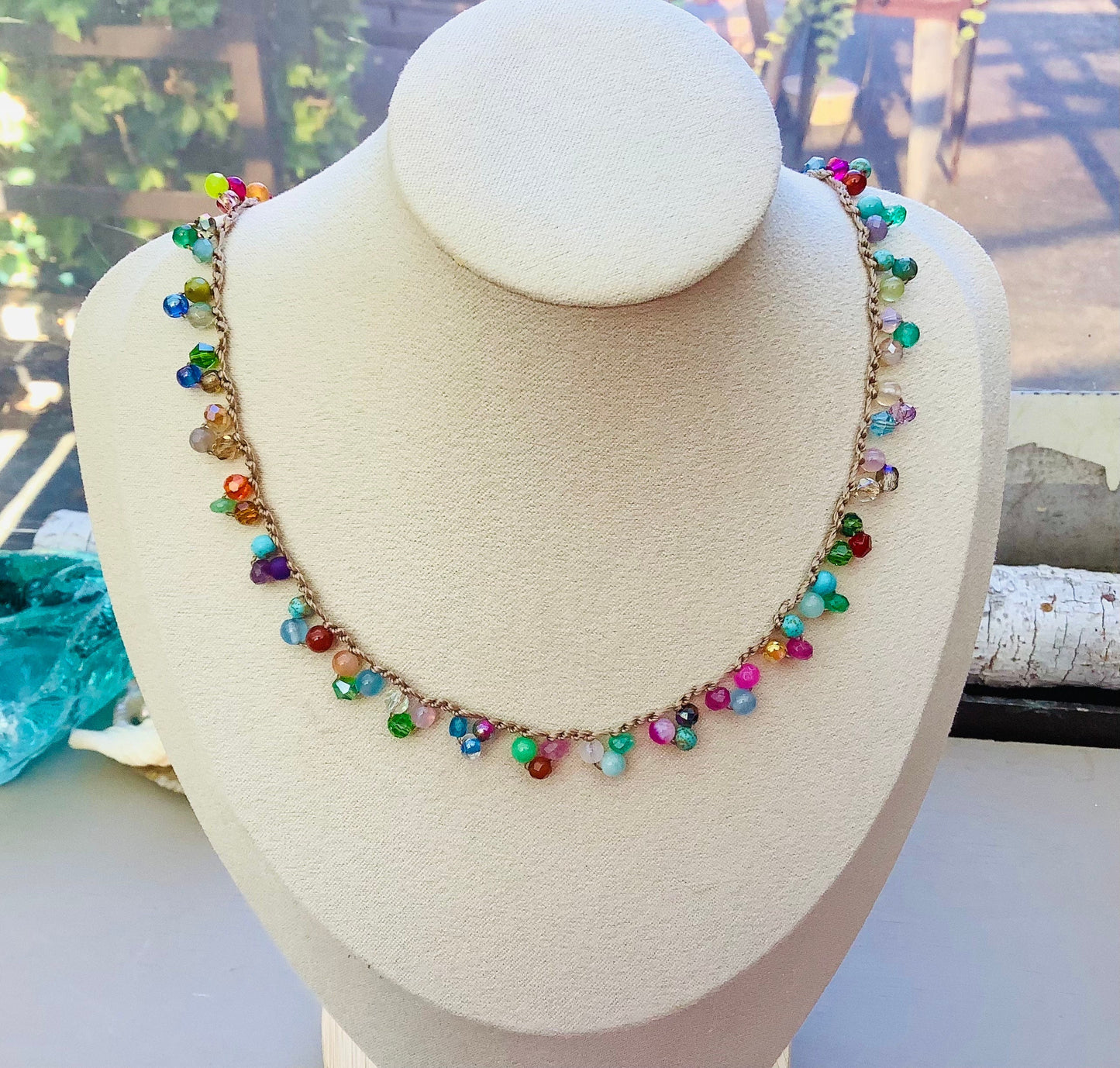 Lace crocheted necklace, boho natural jewelry