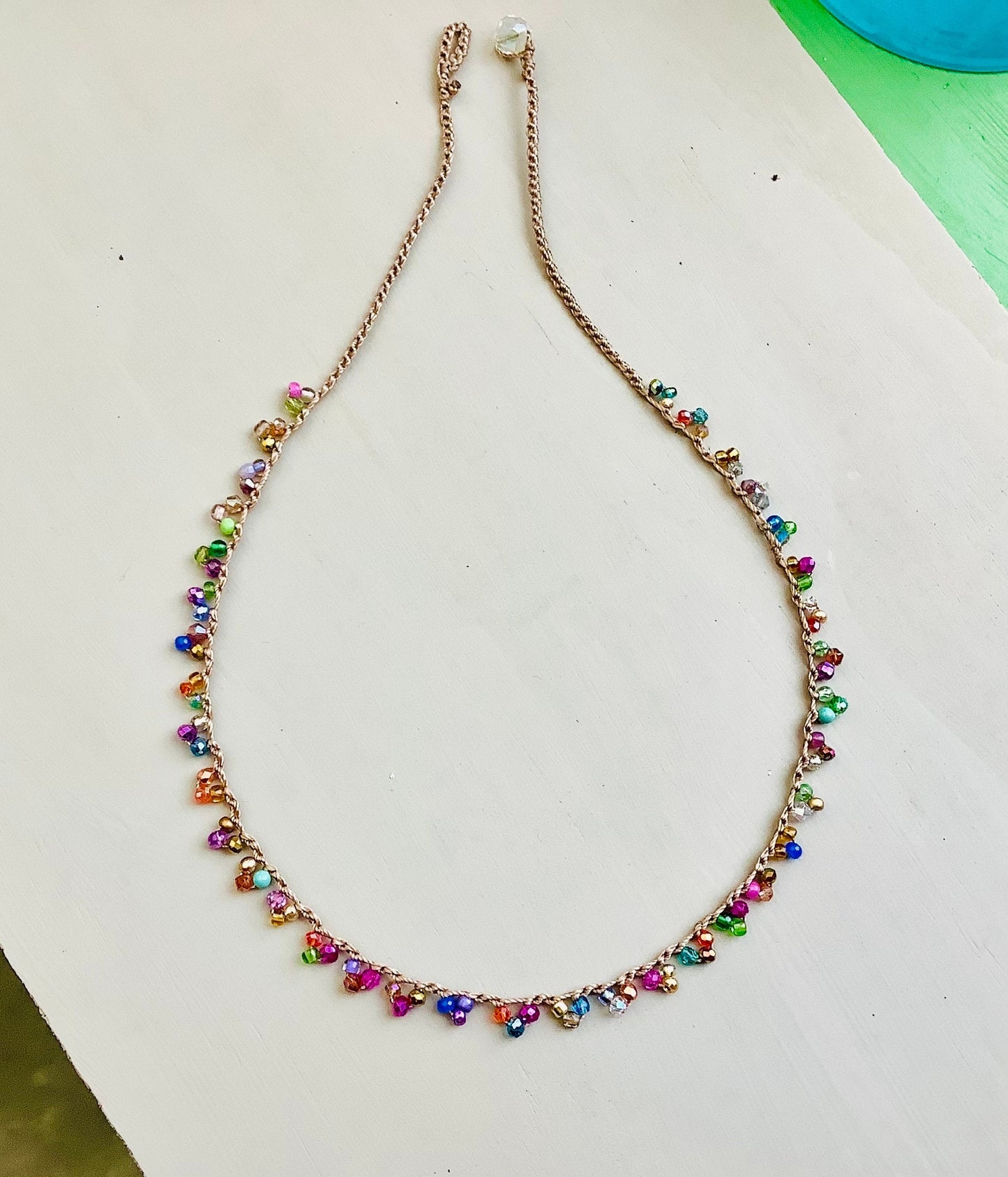 Lacy crocheted tiny crystal and gems necklace