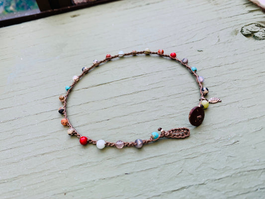 Dalmatian, jasper crocheted natural boho anklets
