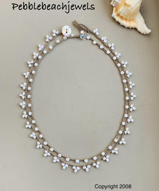 White Summer lace crocheted necklaces, boho, pretty summer necklace