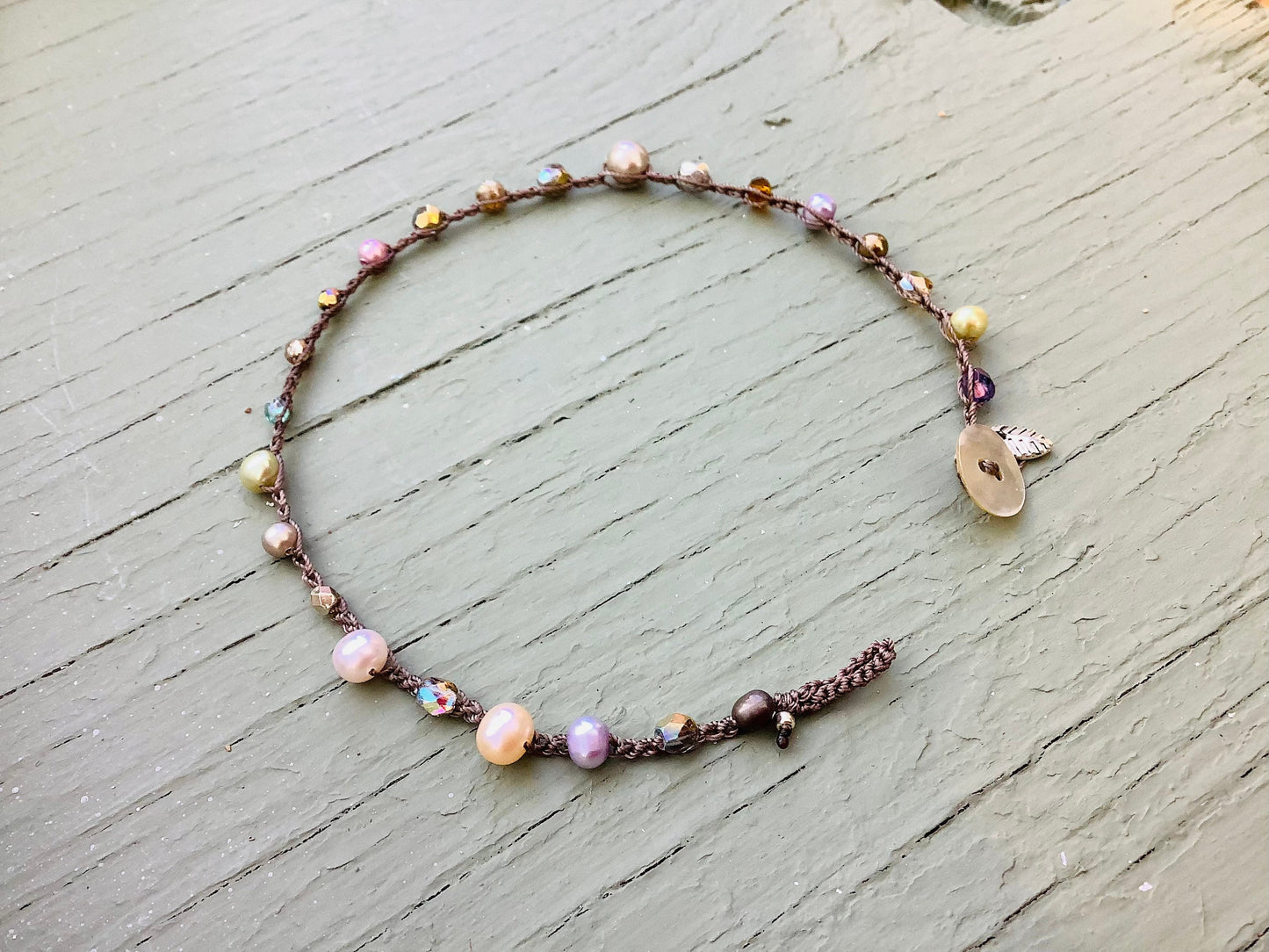 Pearl nugget crocheted anklet