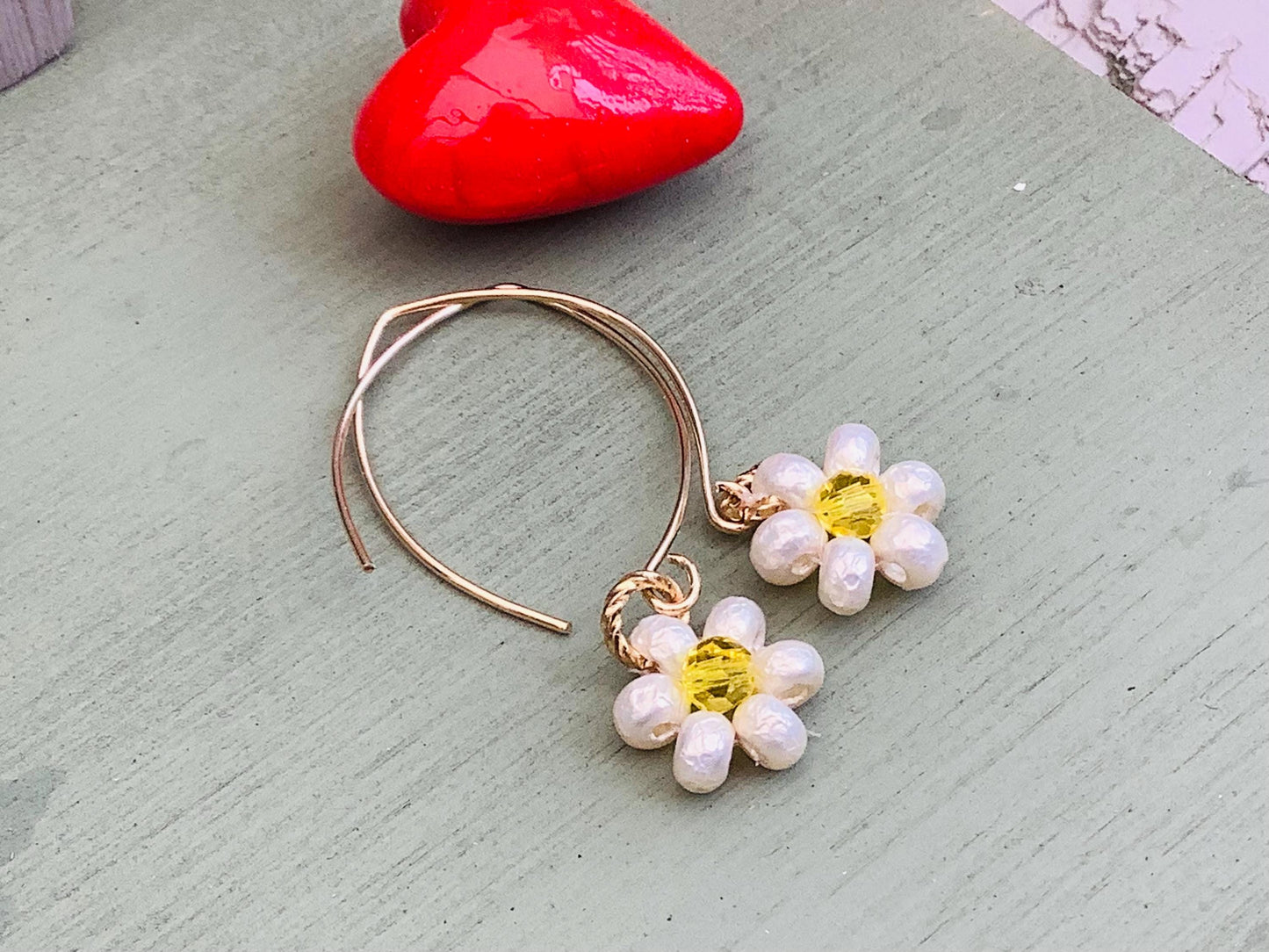 Miyuki Pearl Daisy Earrings: Swarovski Crystal Center