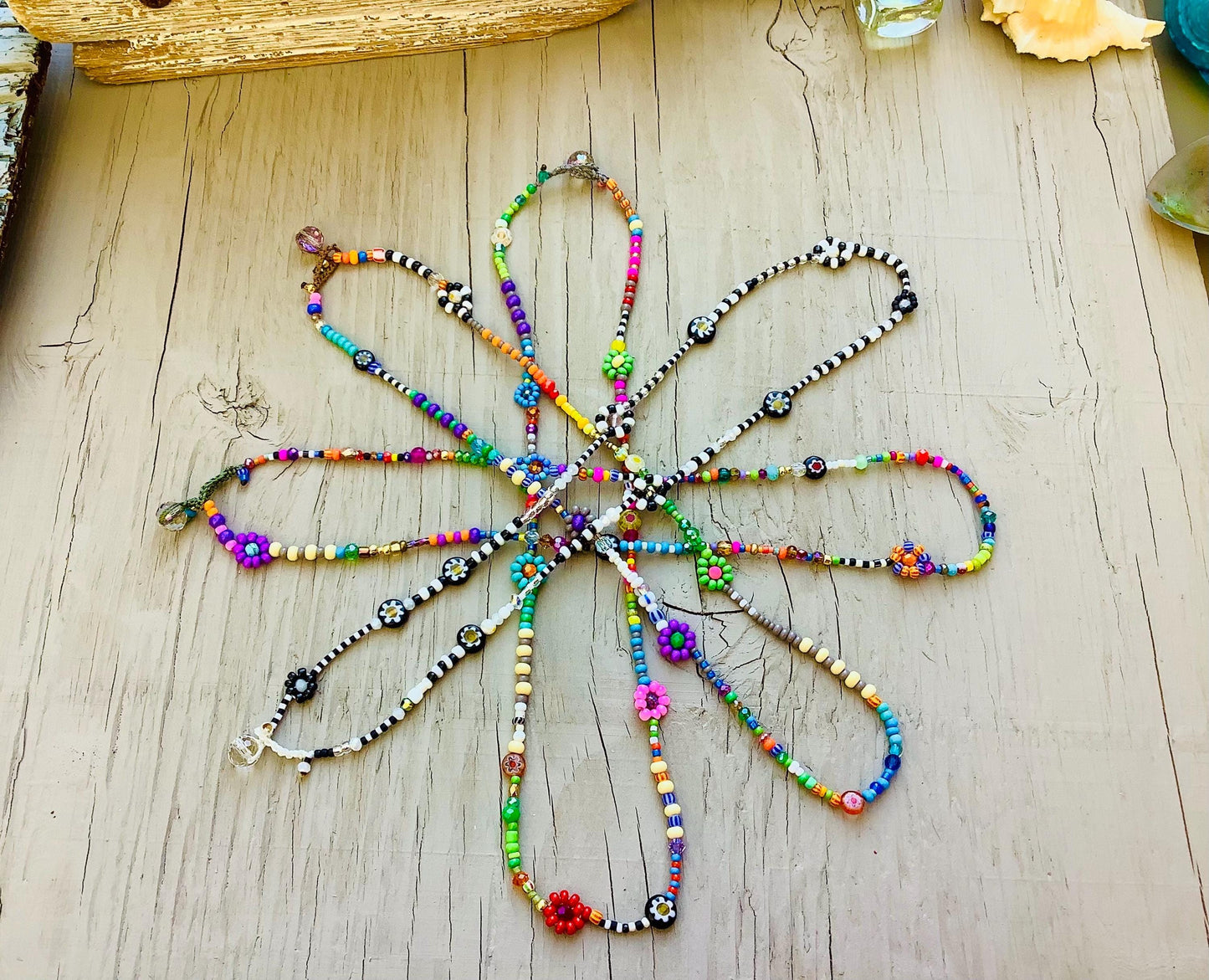 Flower Lei Necklace: Seed Bead Summer Jewelry