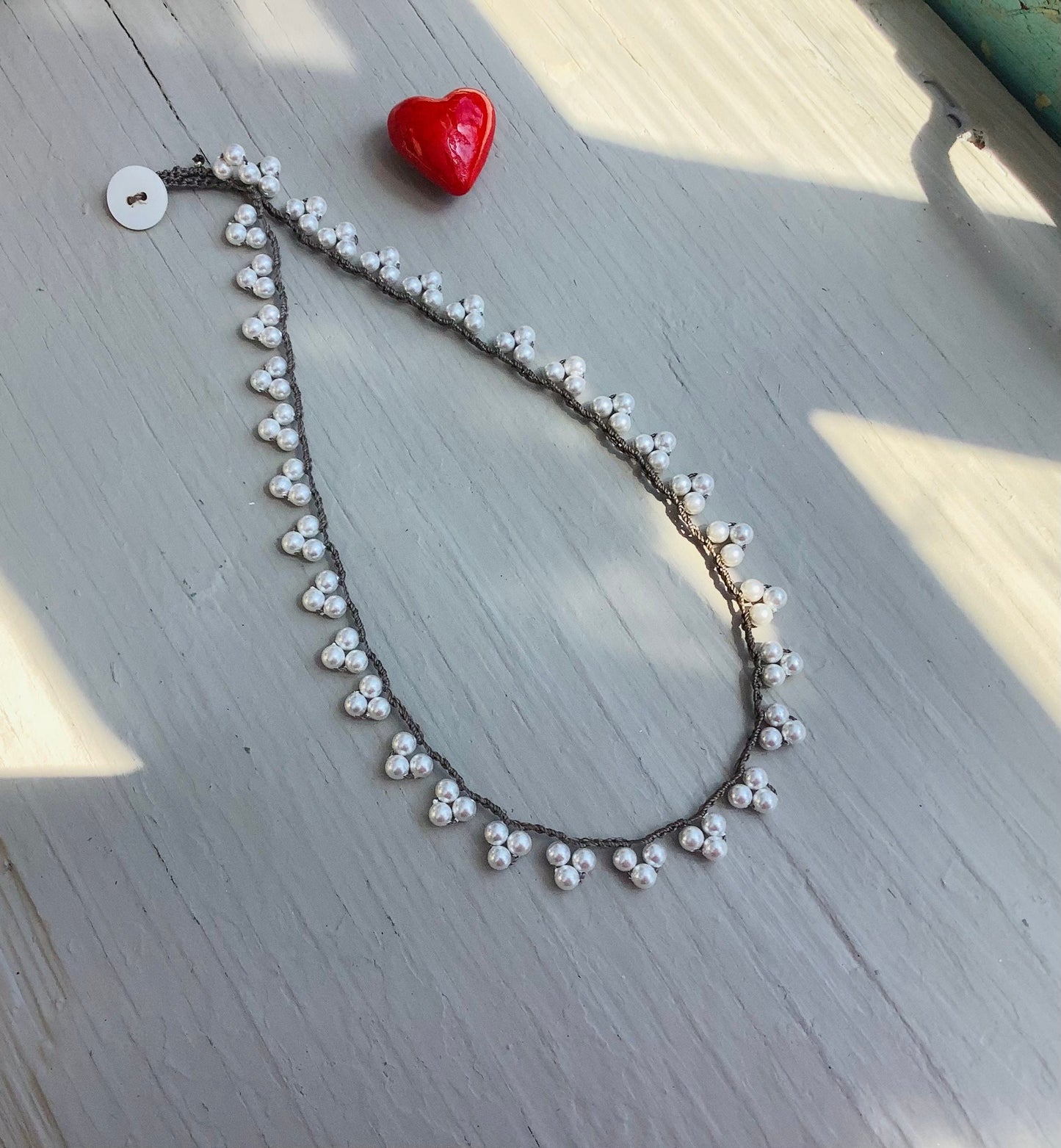 Lace crocheted necklace, boho natural jewelry