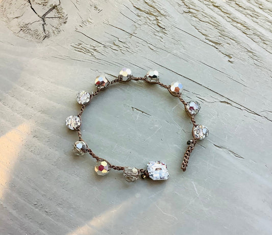 Silver lining Crocheted bracelet boho, bohemian, pretty evening wear, crocheted jewelry