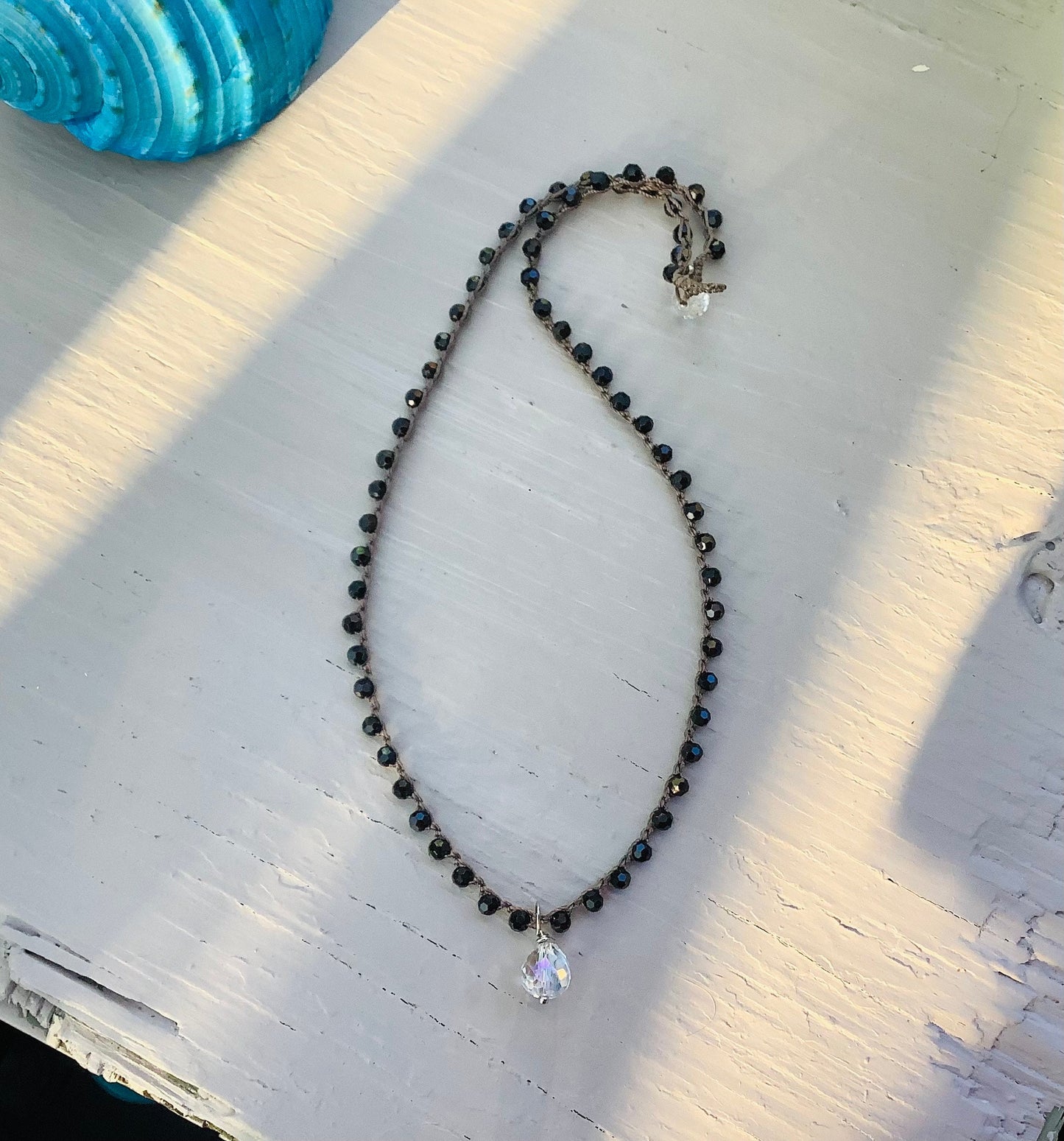 Little black crystal necklace with pear shaped crystal pendant