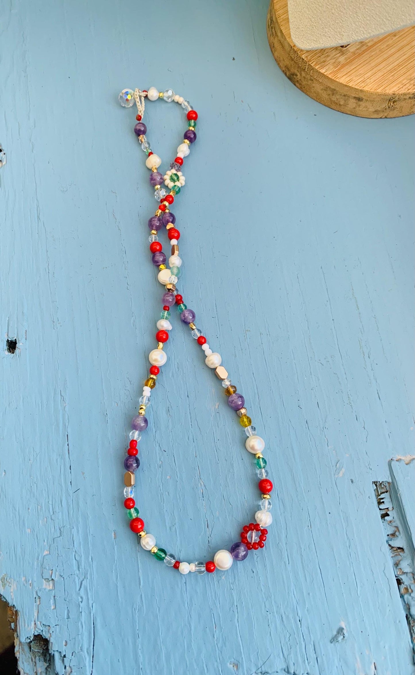 Daisy Pearl Beaded Necklace: Jasper, Amethyst, Agate