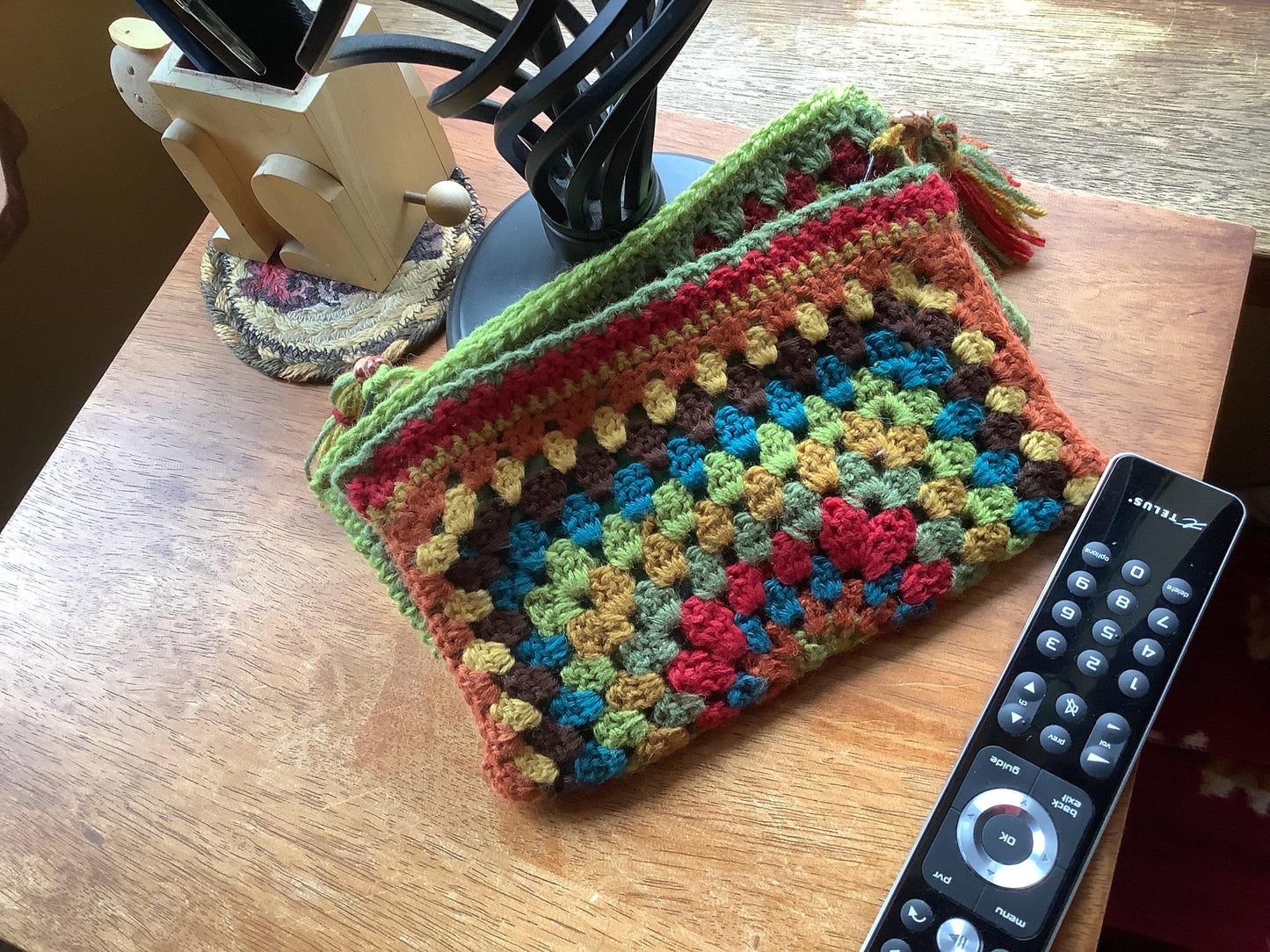 Handmade Granny Square Clutch: Norwegian Wool Boho Bag
