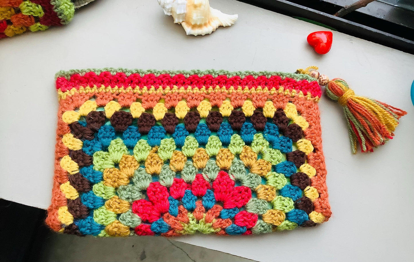 Handmade Granny Square Clutch: Norwegian Wool Boho Bag