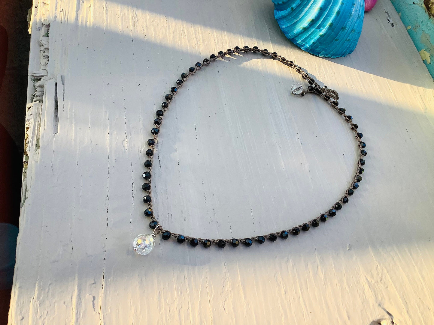 Little black crystal necklace with pear shaped crystal pendant