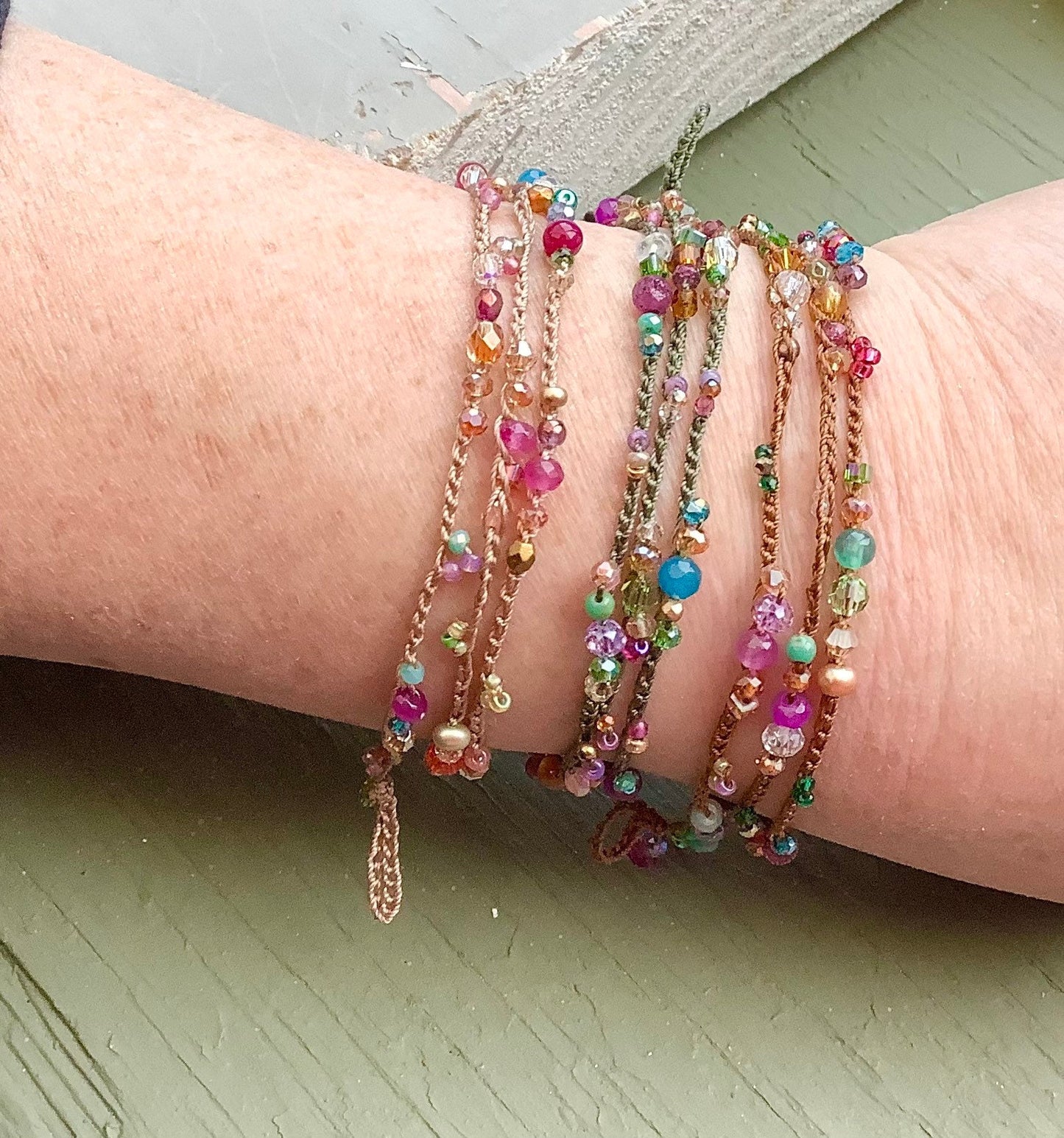 Blossoms crocheted 3X bracelet pretty bracelet, organic natural jewelry