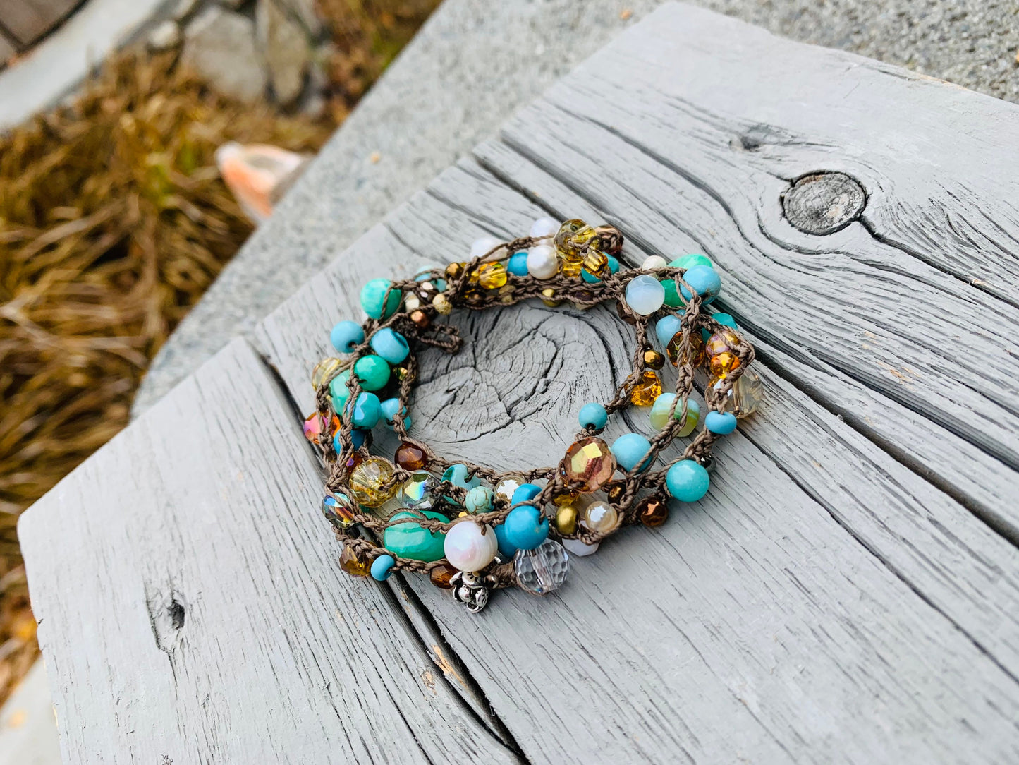 Tuscany 5X crocheted wrap bracelet natural boho jewelry