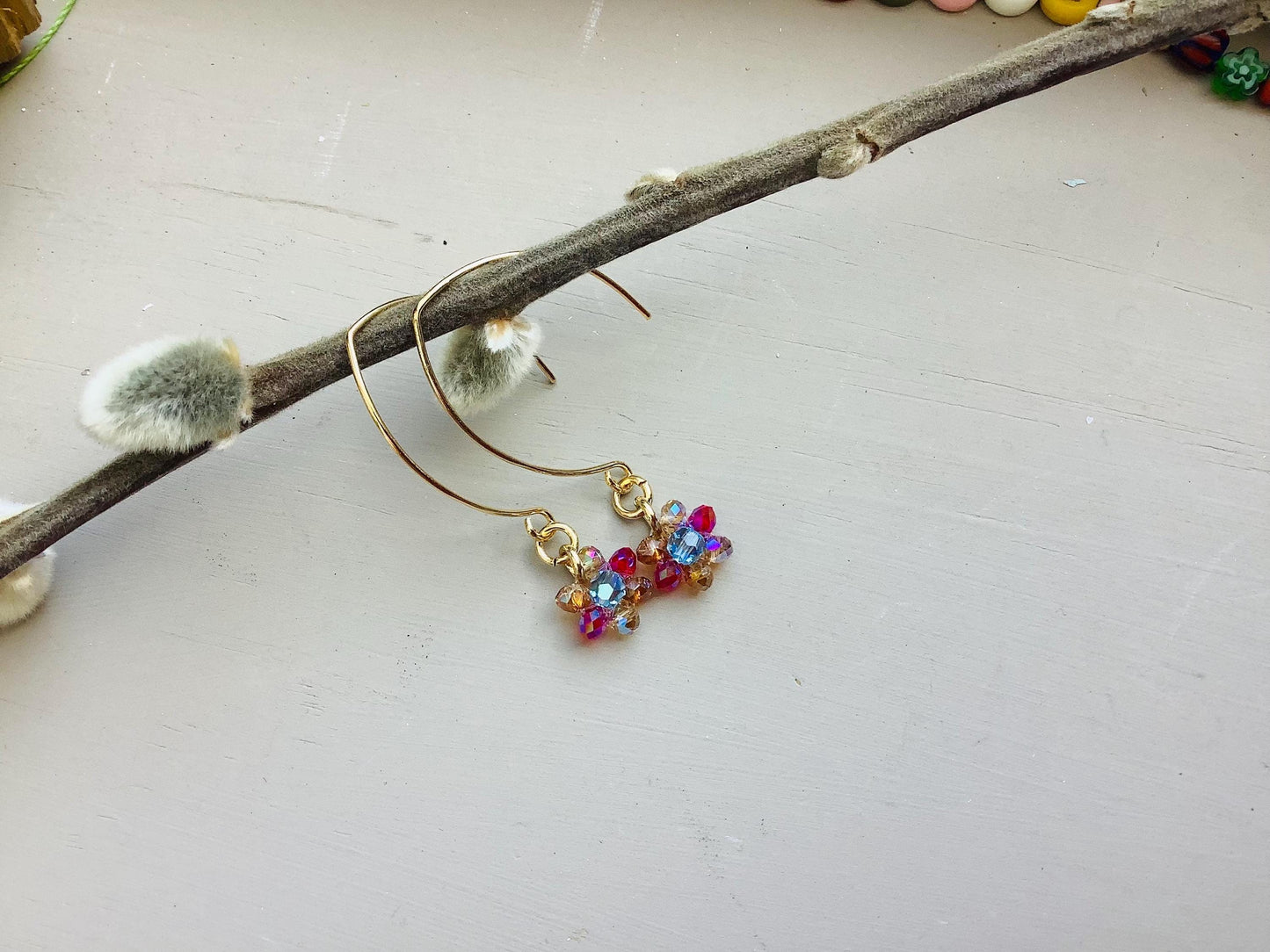 Swarovski Daisy Earrings: Sparkly Gold French Wire Earrings