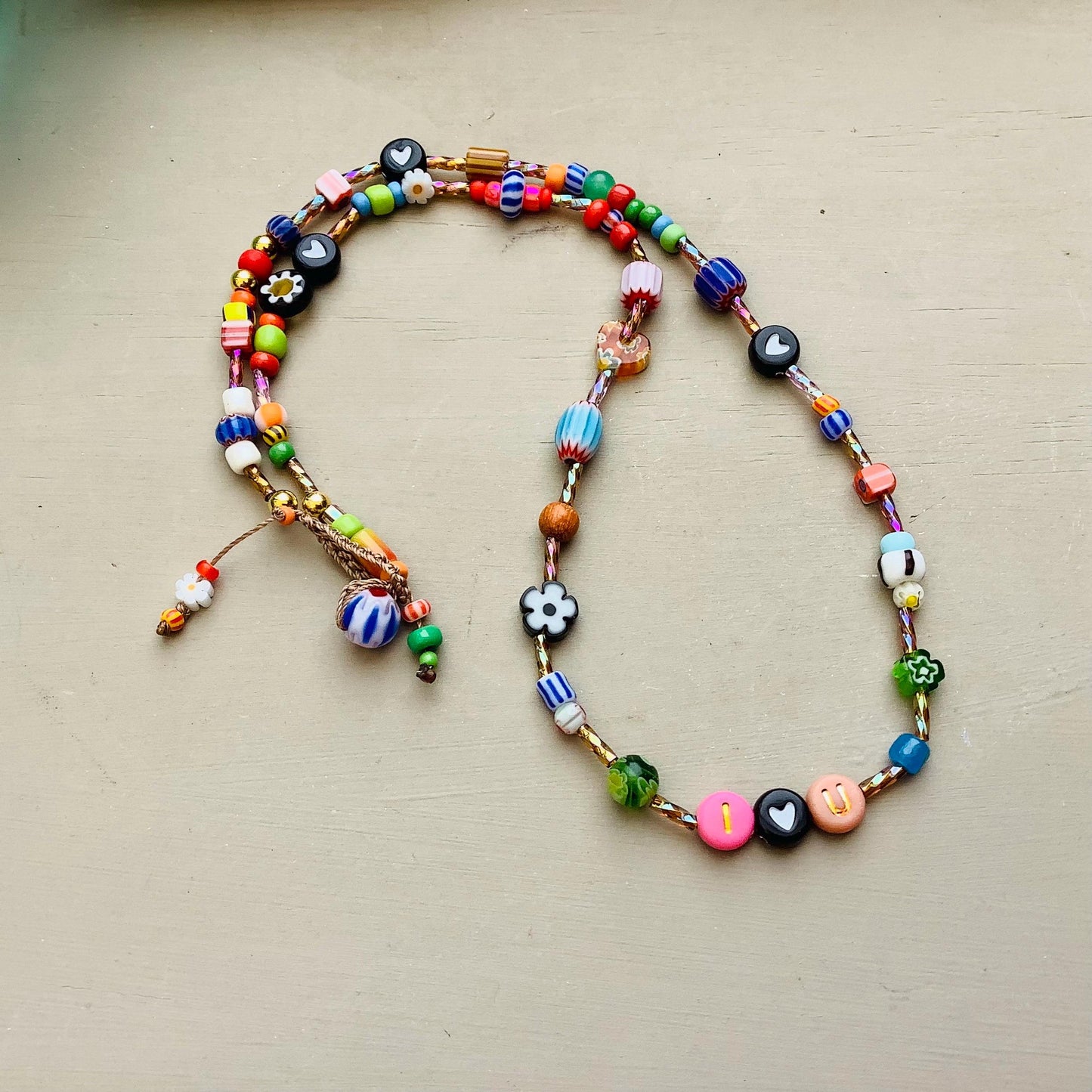 Colorful Gemstone Crystal Necklace: Venetian Ghana Beads, Flower Dangle