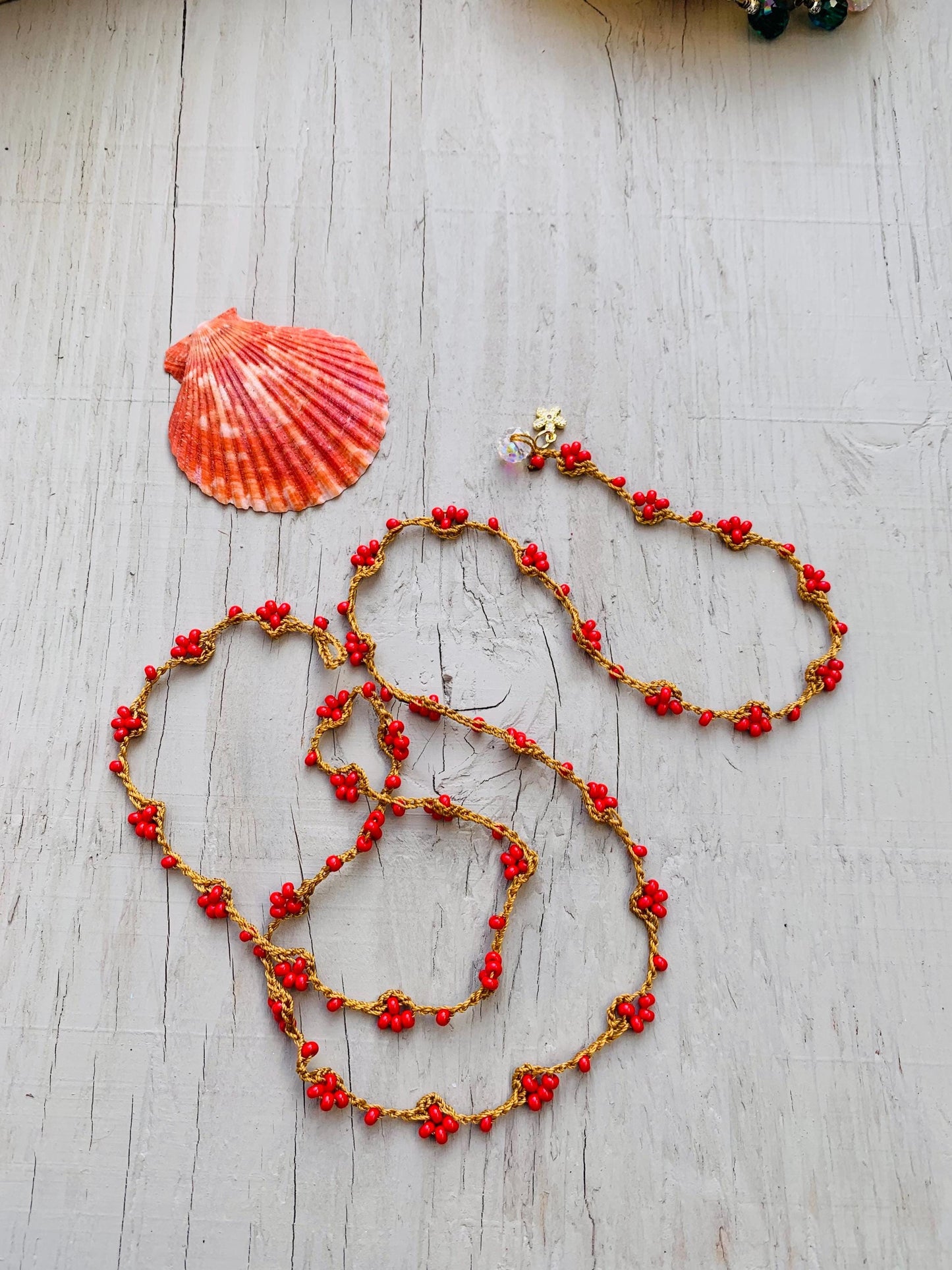 Turkish lace pretty colourful  summer necklace, or wrap bracelet, extra long