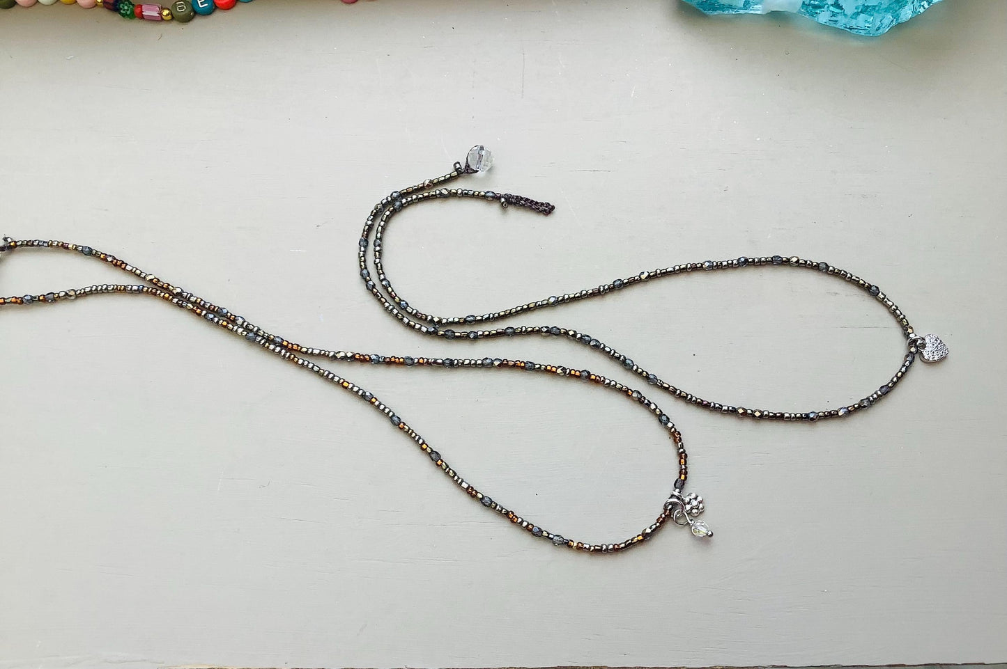 Tiny bead delica petite minimalist necklace with sterling pendant