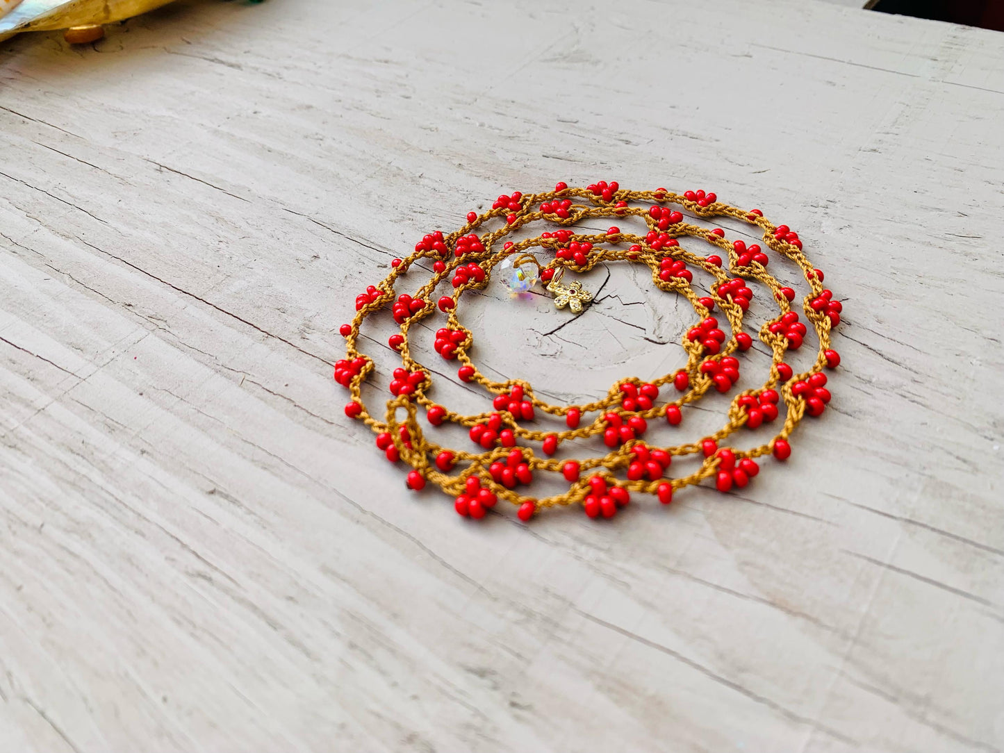 Turkish lace pretty colourful  summer necklace, or wrap bracelet, extra long