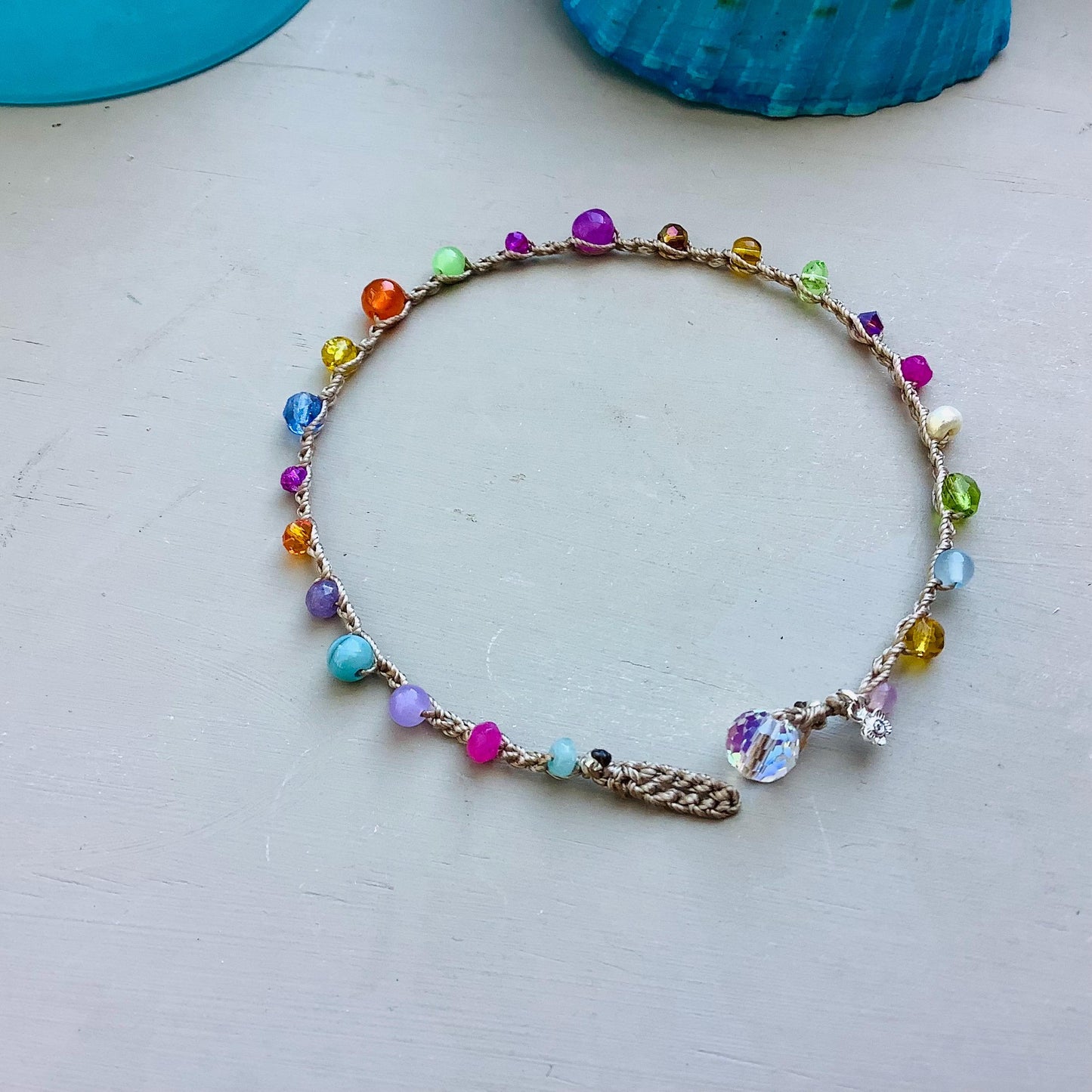 Hand Crocheted Gemstone Anklet: Earthy Crystal Jewelry