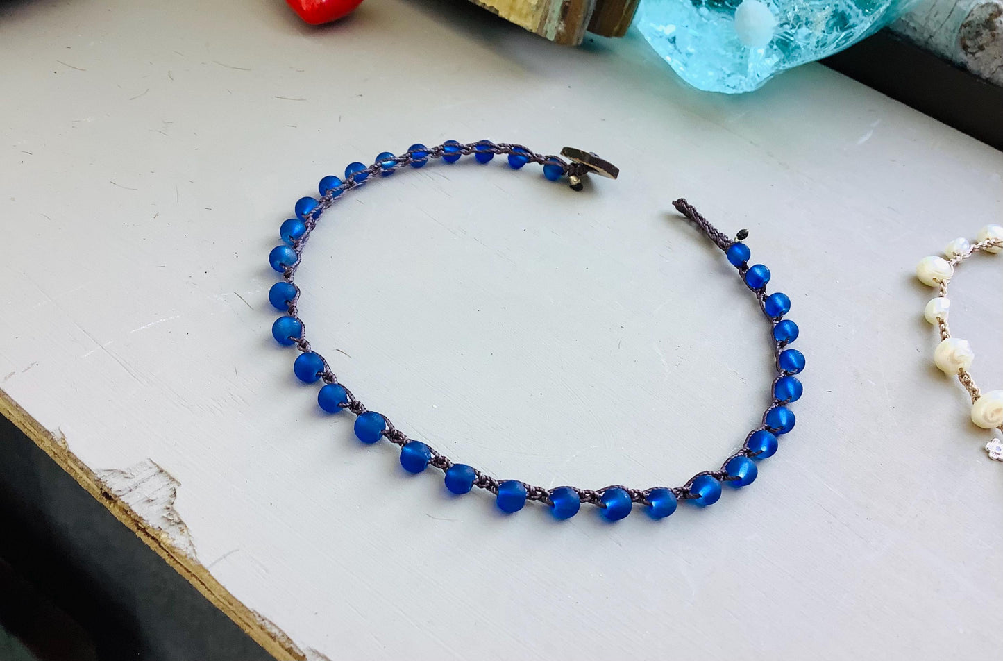 Cobalt blue frost crocheted anklet