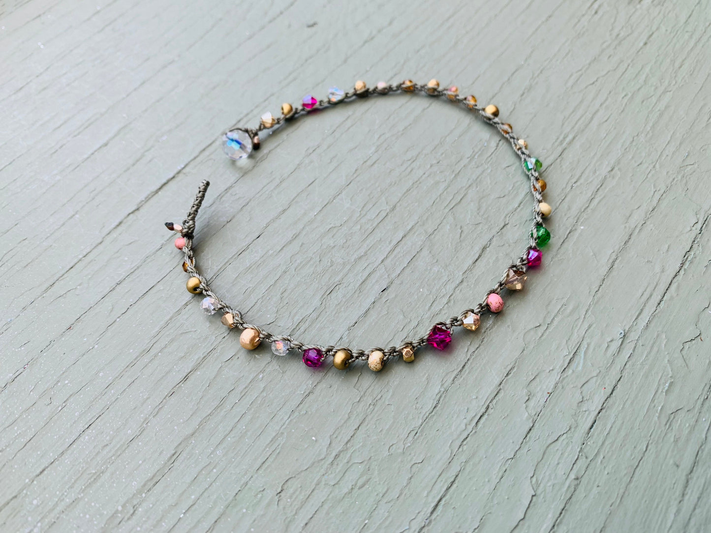 Fern green crocheted anklet