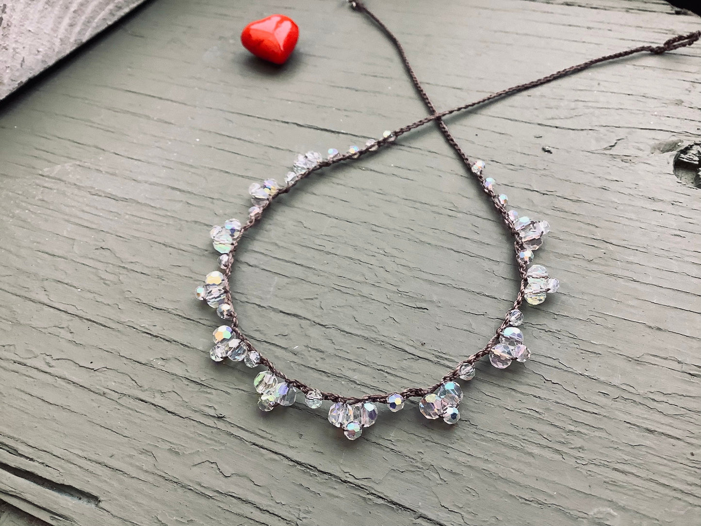 Crystal lace crocheted necklace