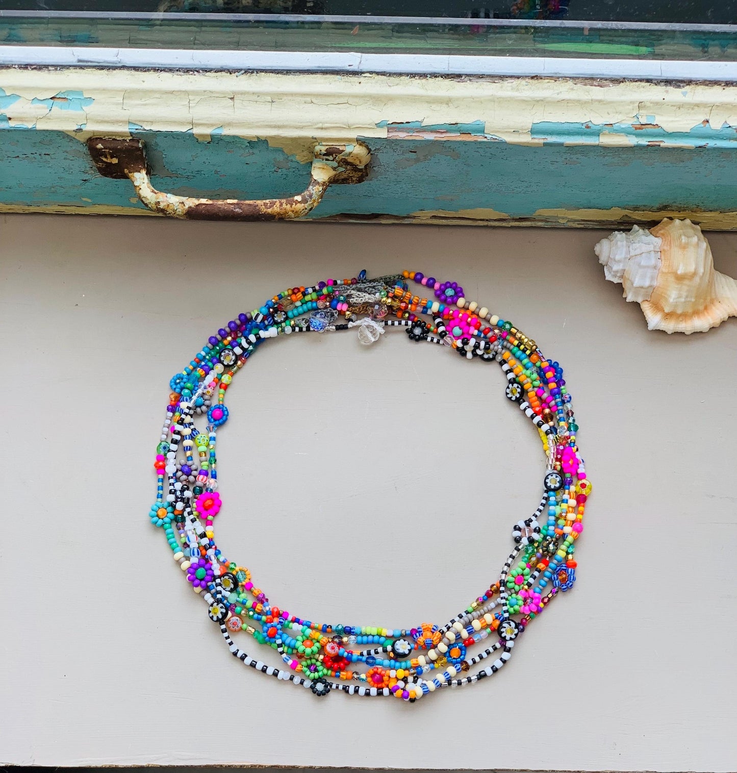 Flower Lei Necklace: Seed Bead Summer Jewelry