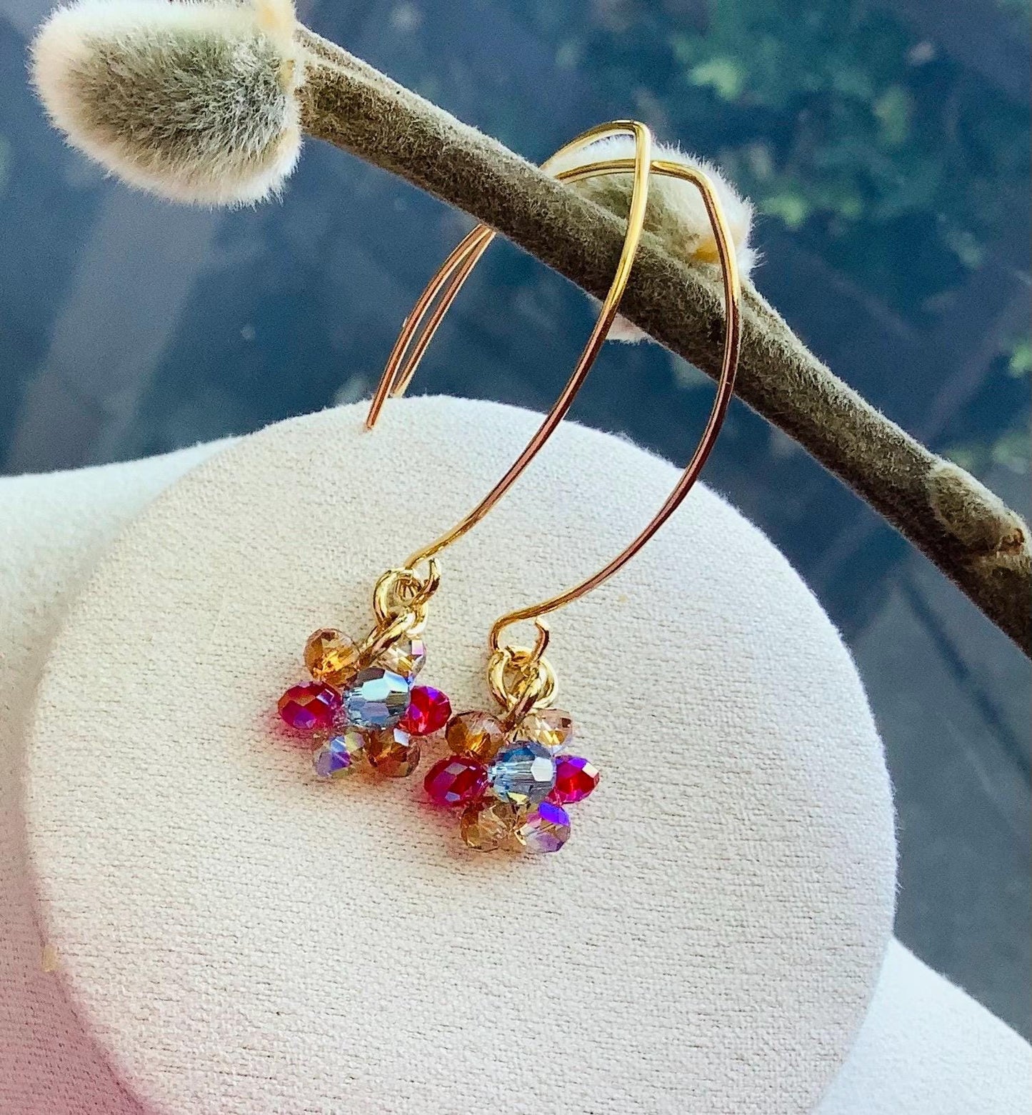Swarovski Daisy Earrings: Sparkly Gold French Wire Earrings