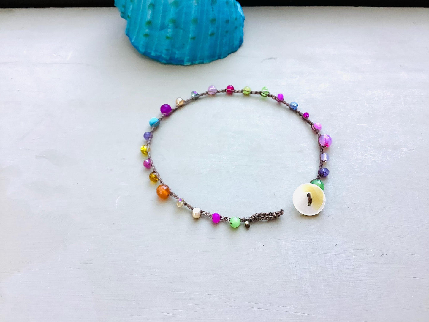 Hand Crocheted Gemstone Anklet: Earthy Crystal Jewelry