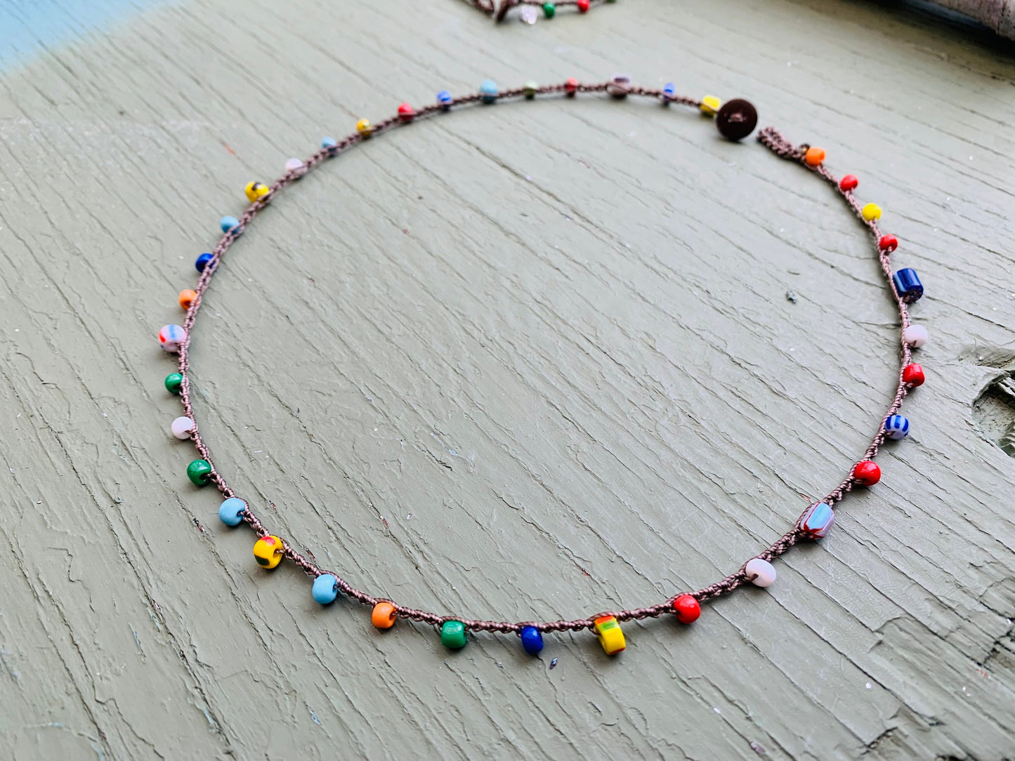 Ghana african bead unique crocheted necklace