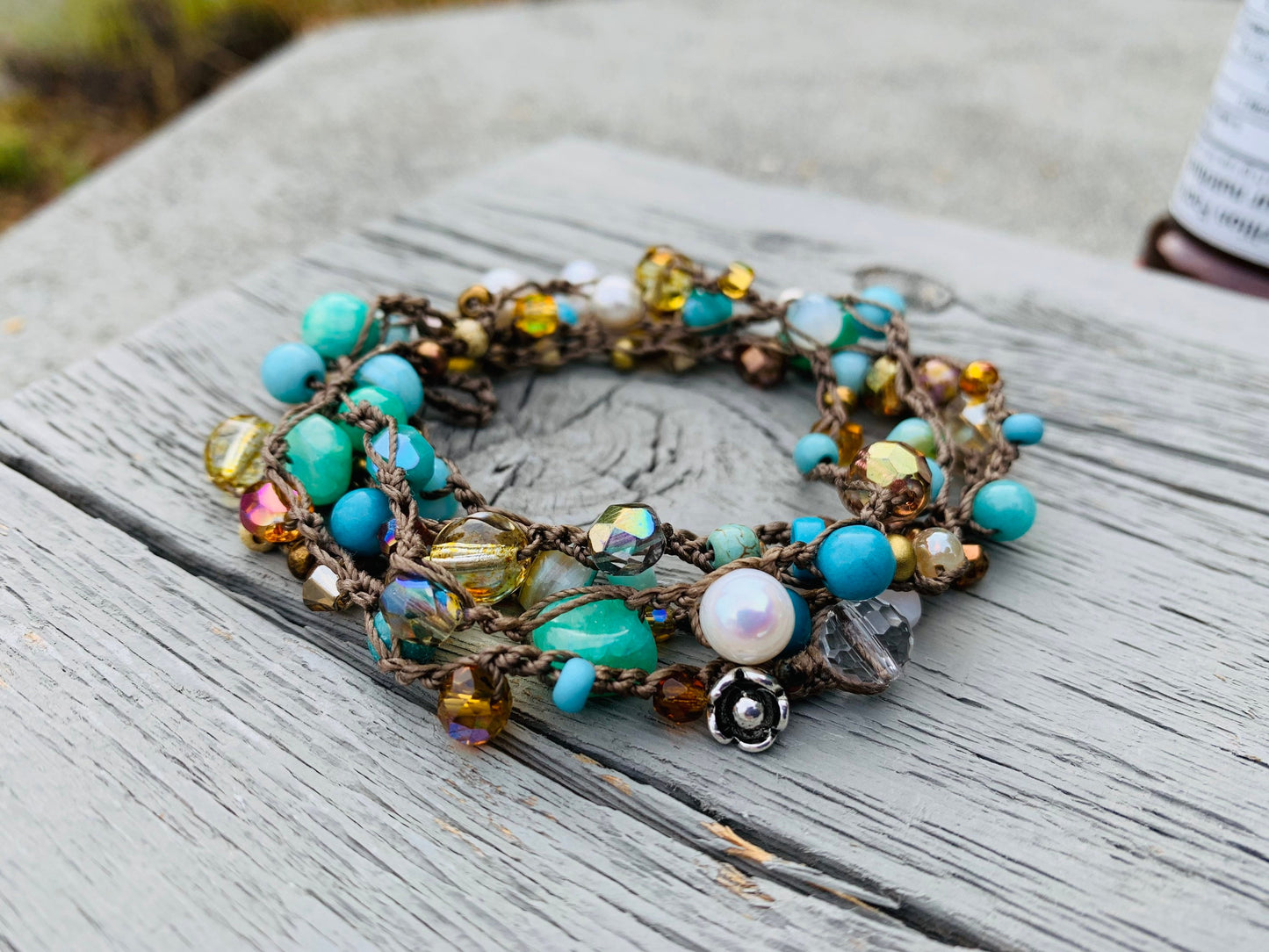 Tuscany 5X crocheted wrap bracelet natural boho jewelry