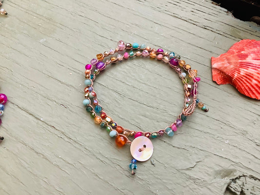 Double crocheted bracelets with crystals and gemstones