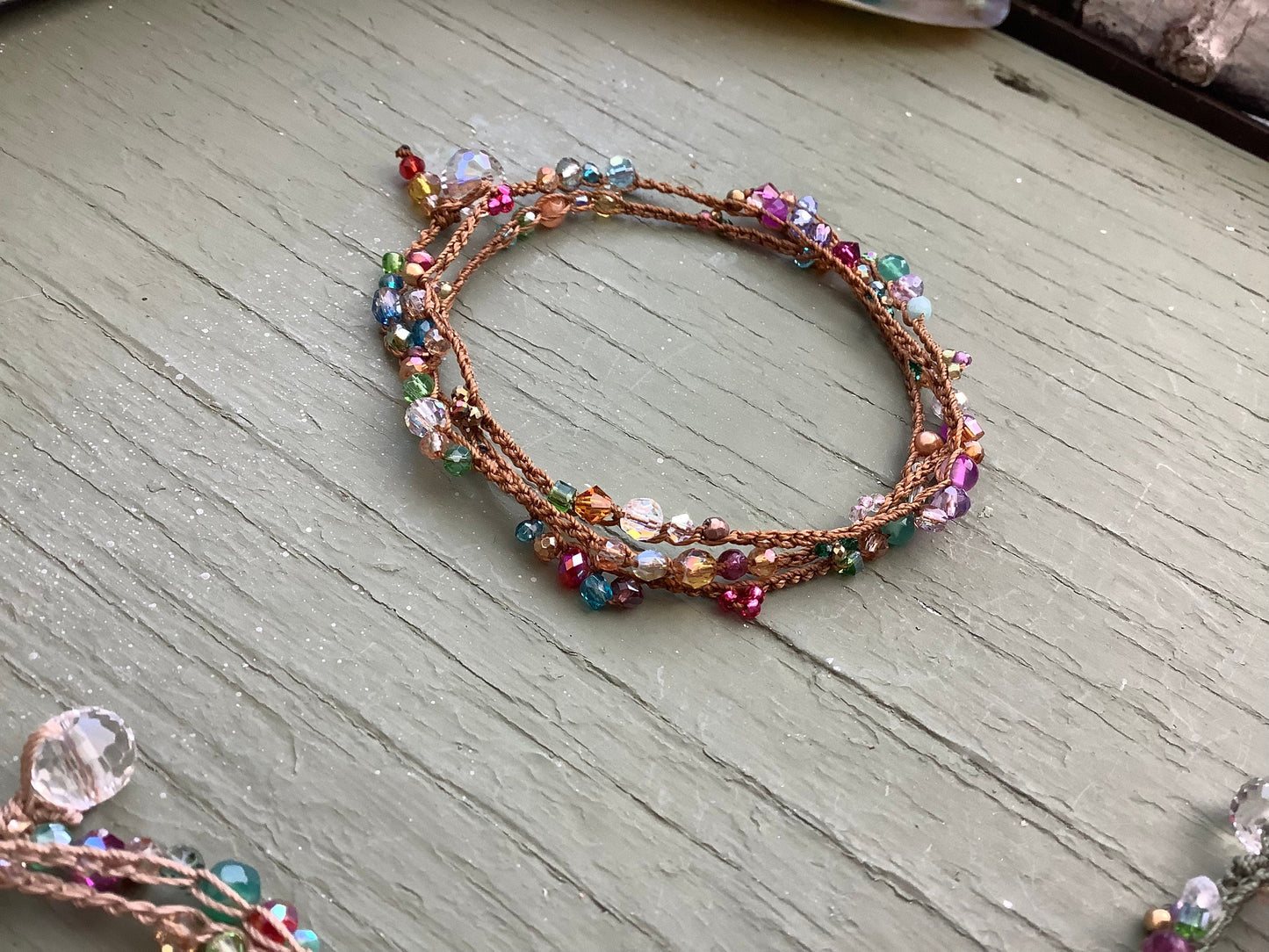 Blossoms crocheted 3X bracelet pretty bracelet, organic natural jewelry