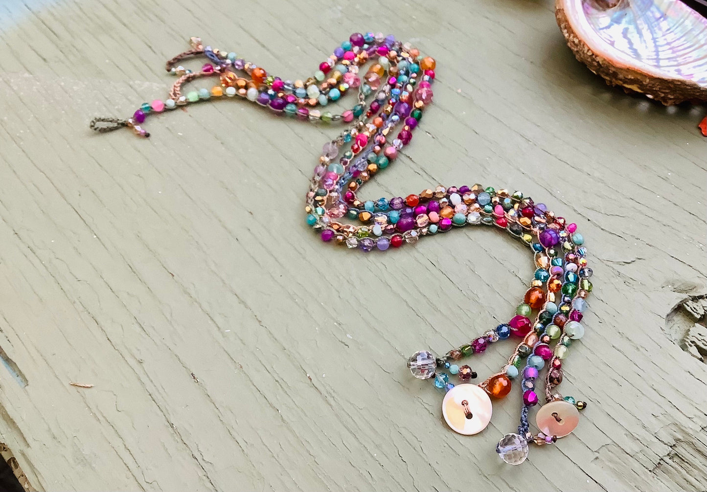 Double crocheted bracelets with crystals and gemstones