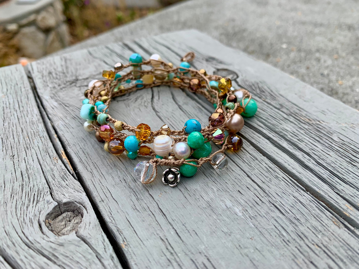 Tuscany 5X crocheted wrap bracelet natural boho jewelry