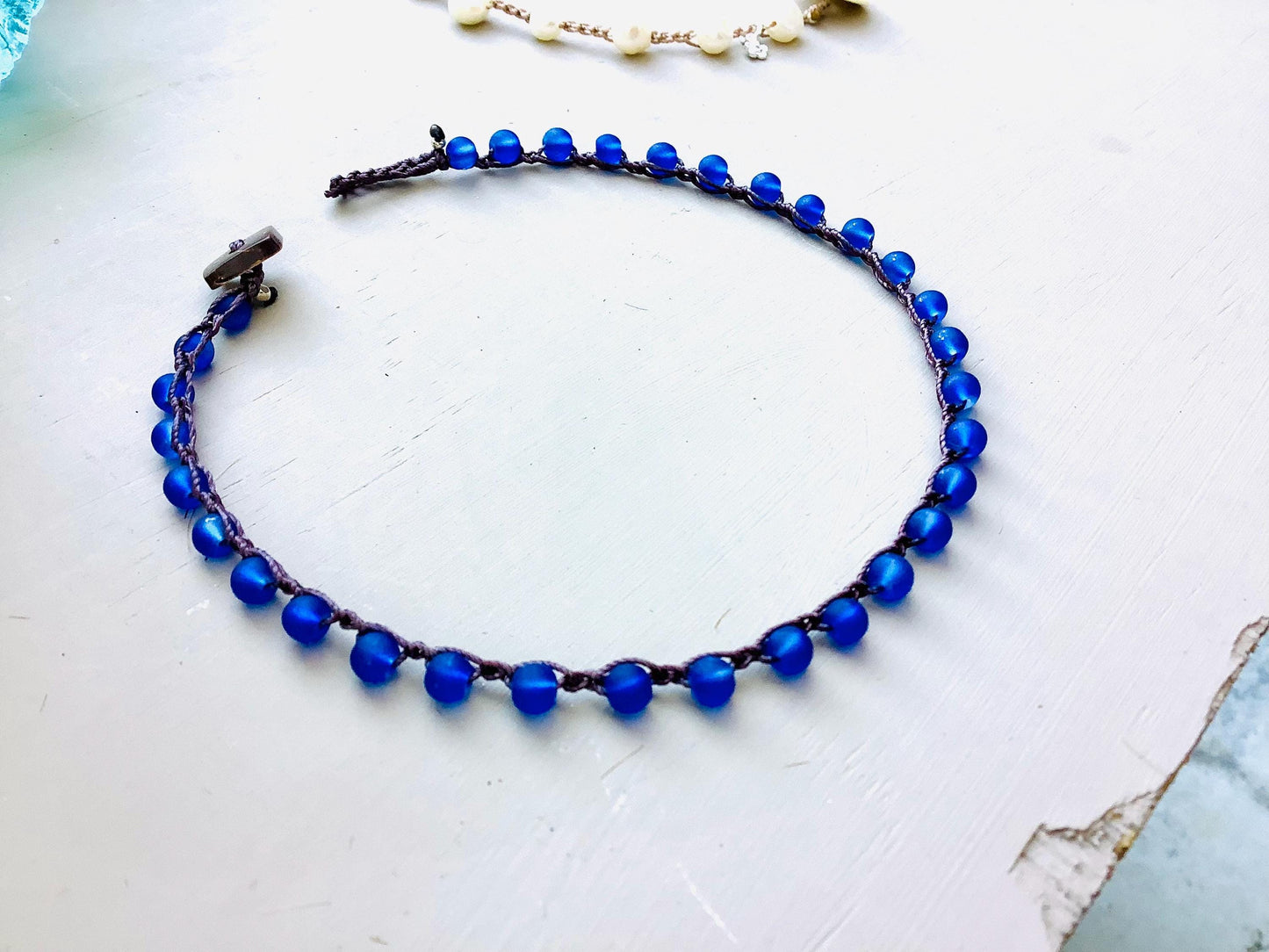 Cobalt blue frost crocheted anklet