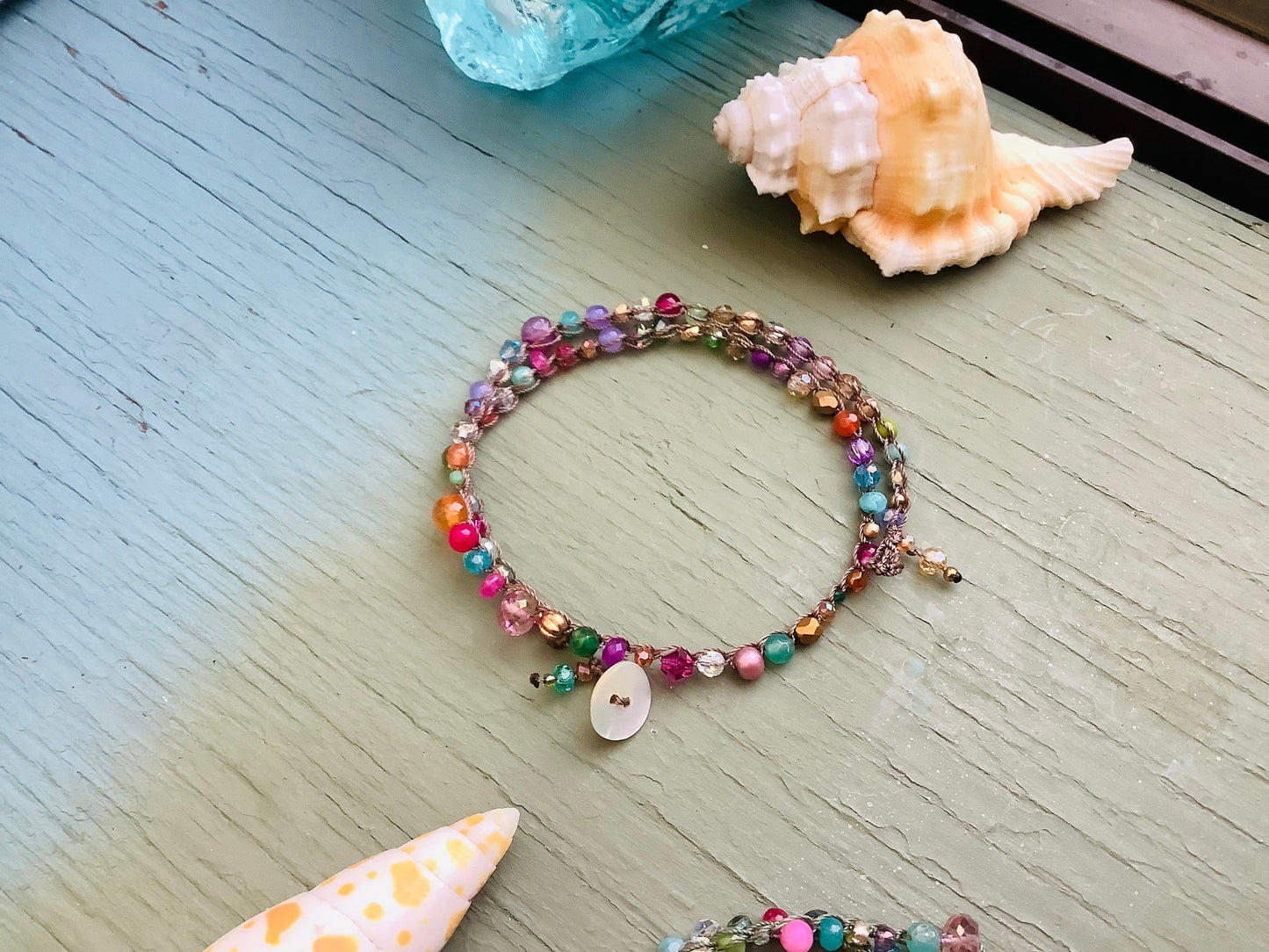 Double crocheted bracelets with crystals and gemstones