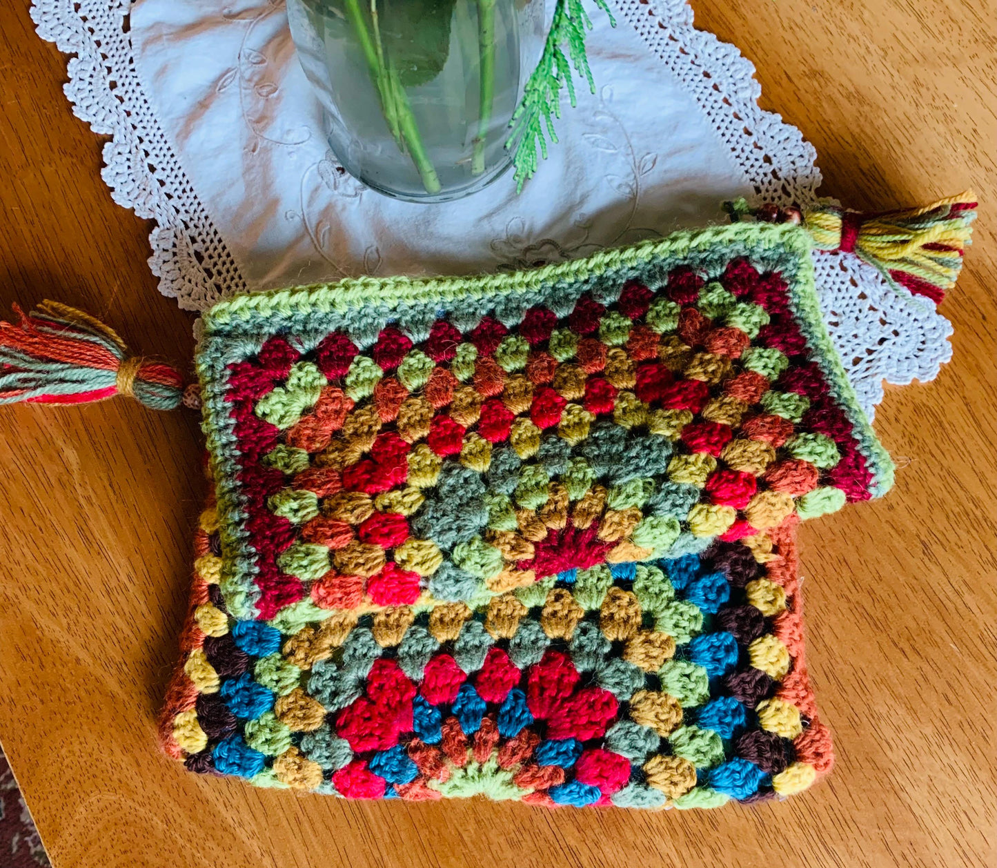 Handmade Granny Square Clutch: Norwegian Wool Boho Bag