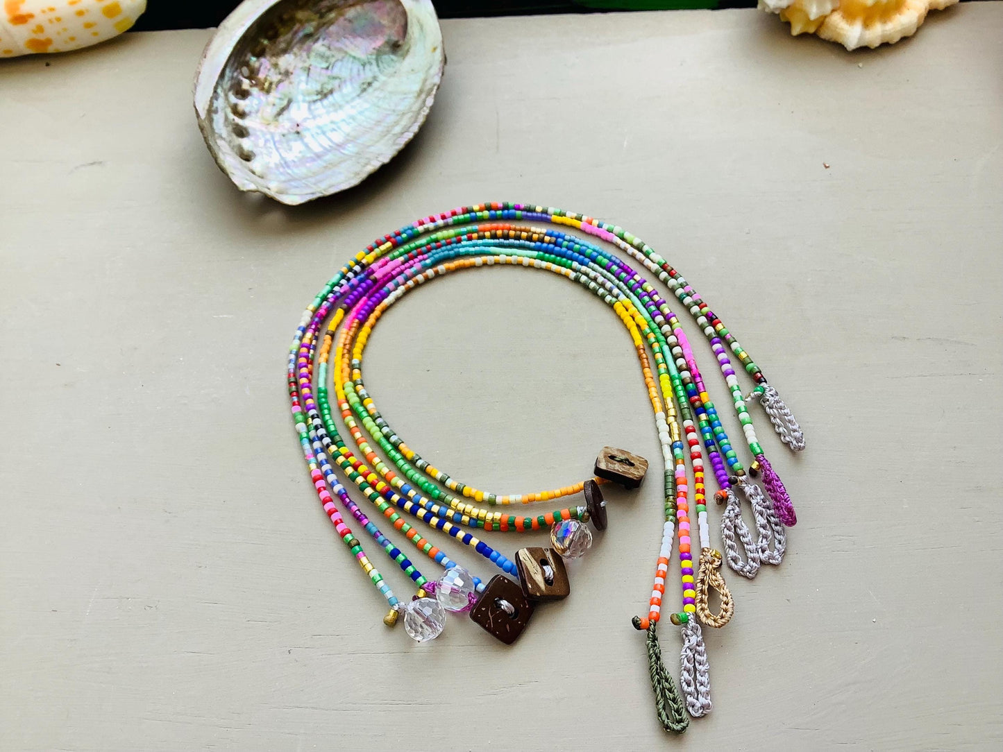 Toho petite beaded anklets with coconut button