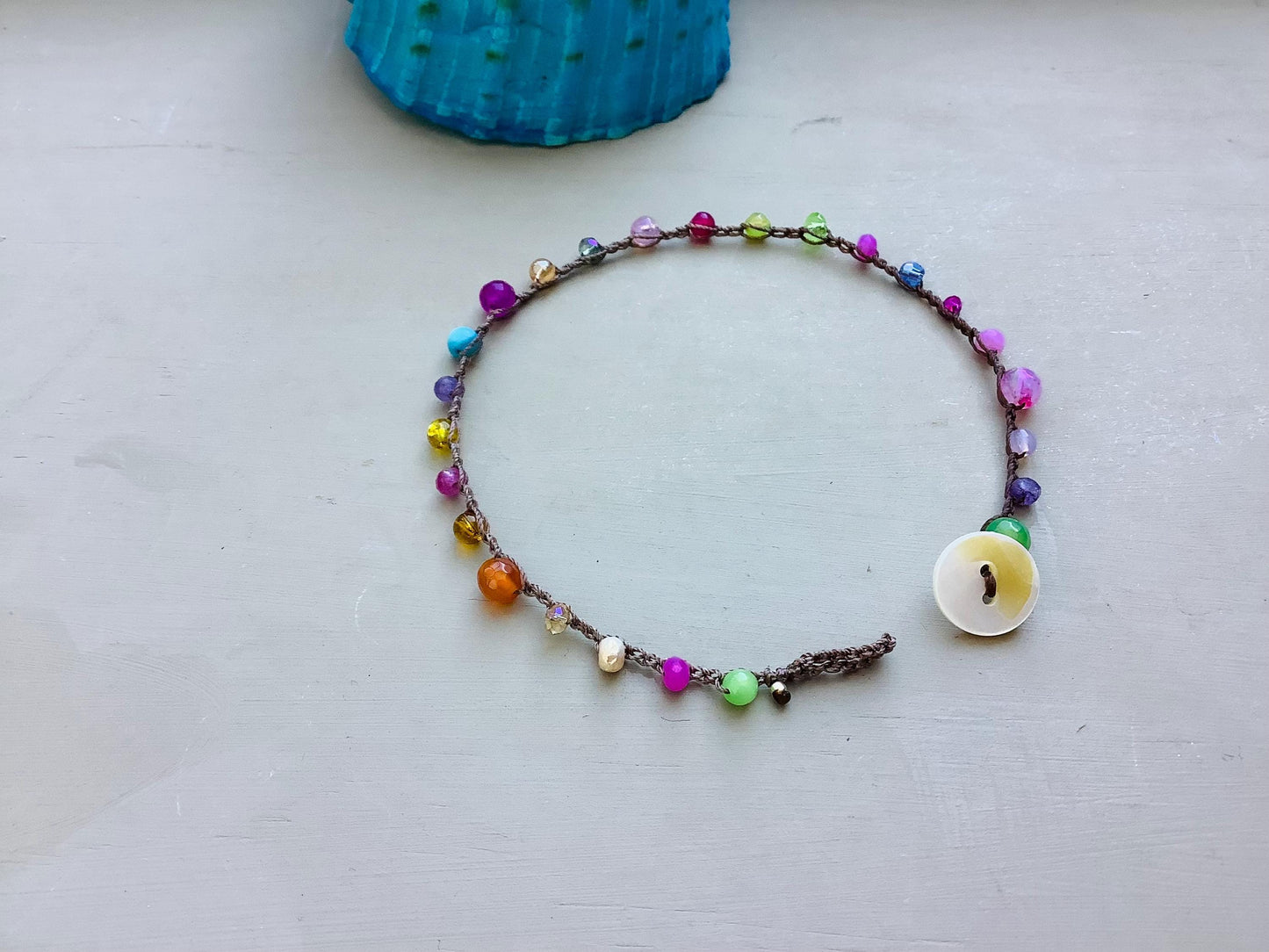 Hand Crocheted Gemstone Anklet: Earthy Crystal Jewelry