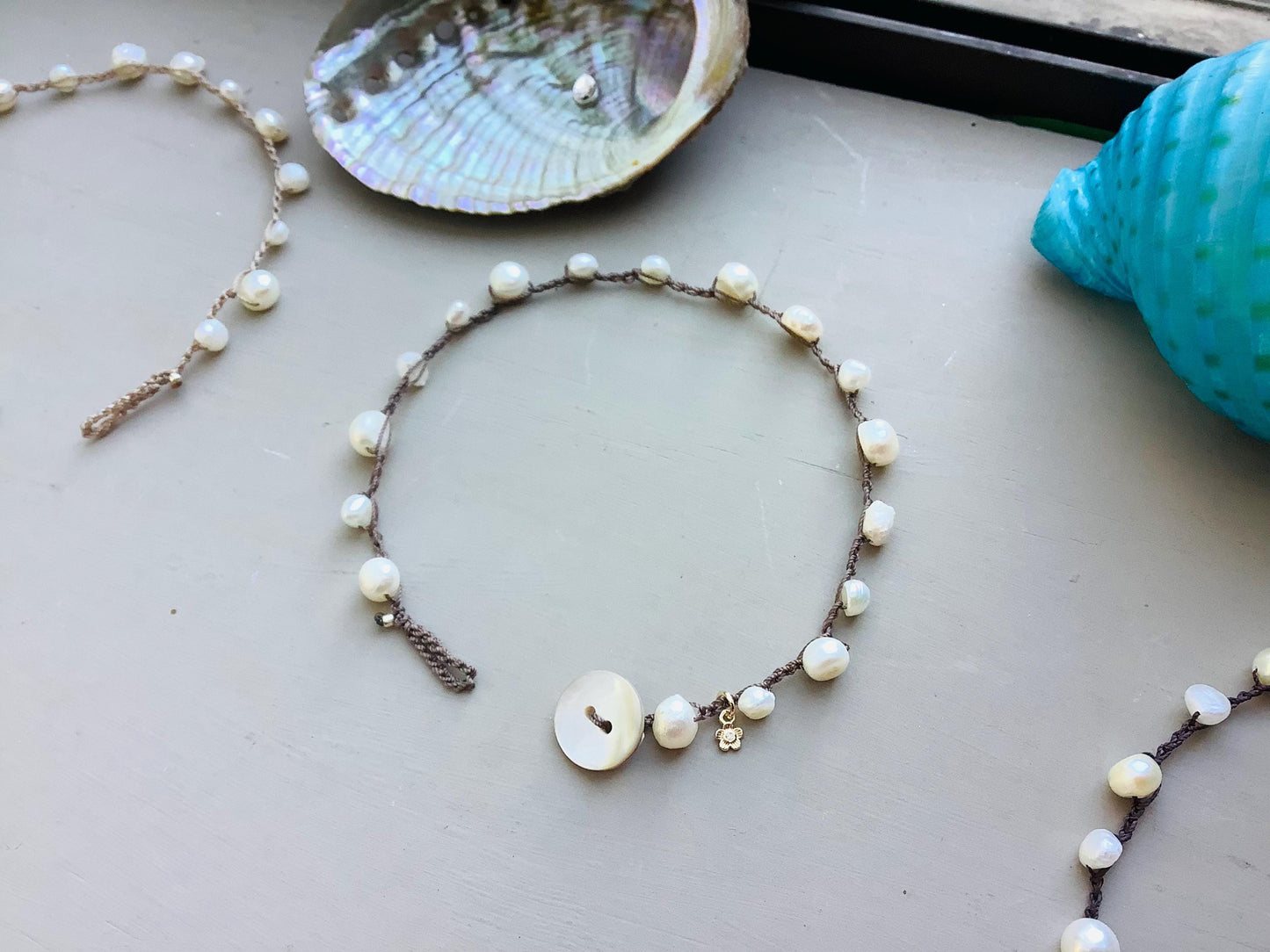 Freshwater pearl earthy summer bracelet earthy wear, boho