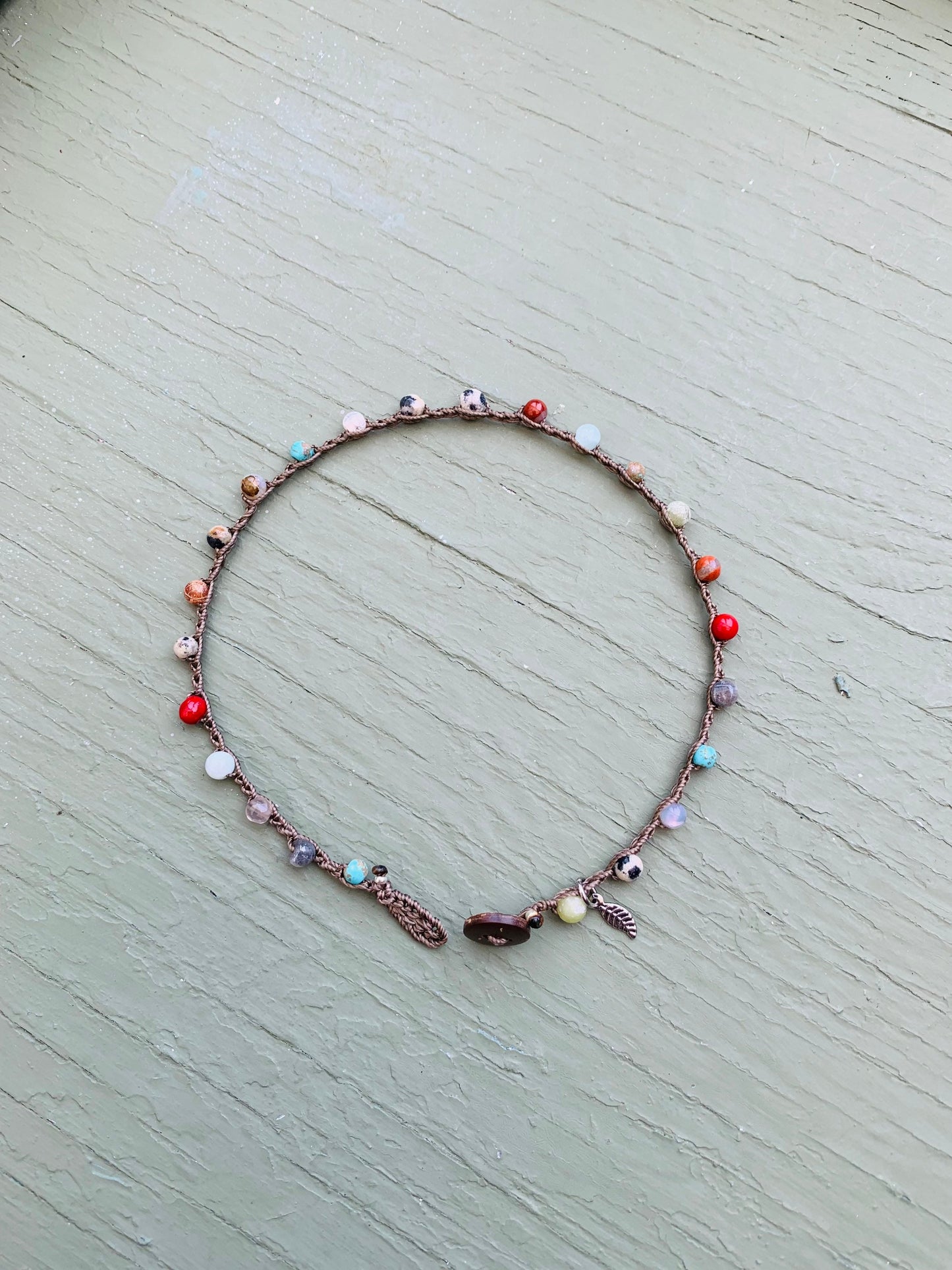 Dalmatian, jasper crocheted natural boho anklets