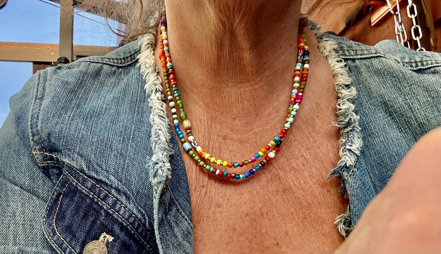 Belize colourful beaded anklet, natural boho jewelry