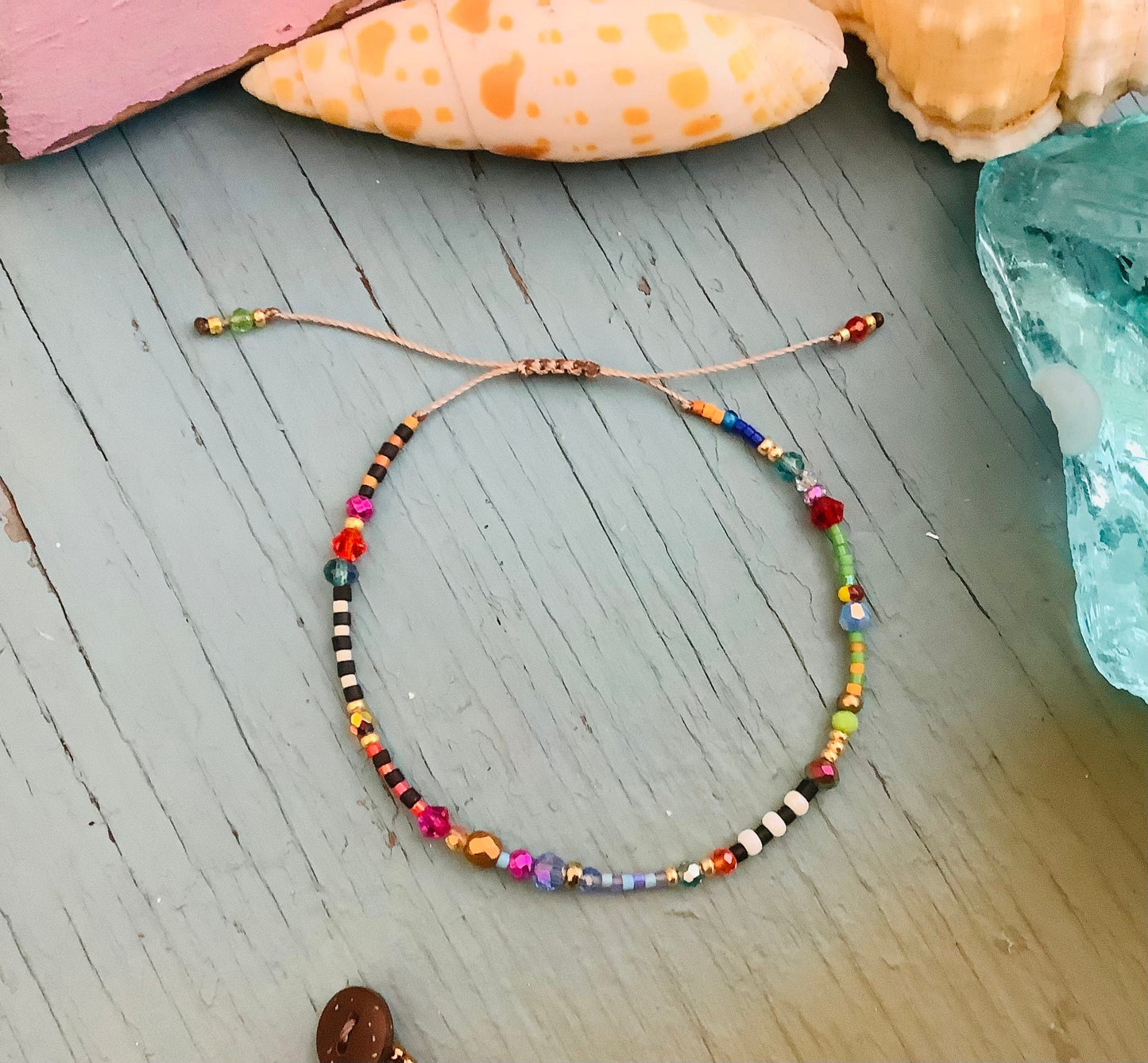 Colorful Beaded Bracelet: Adjustable Delica Glass Beads