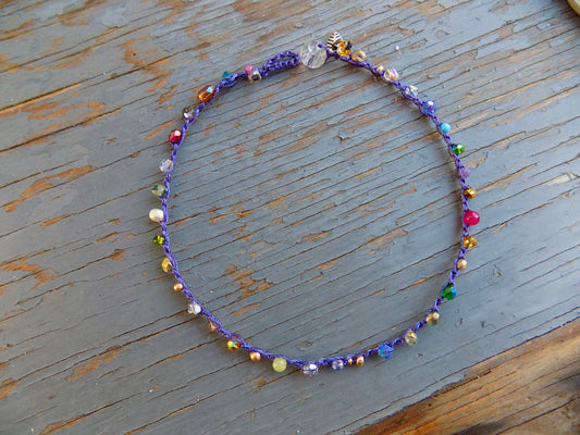 French lilac crocheted anklet, boho, natural jewelry