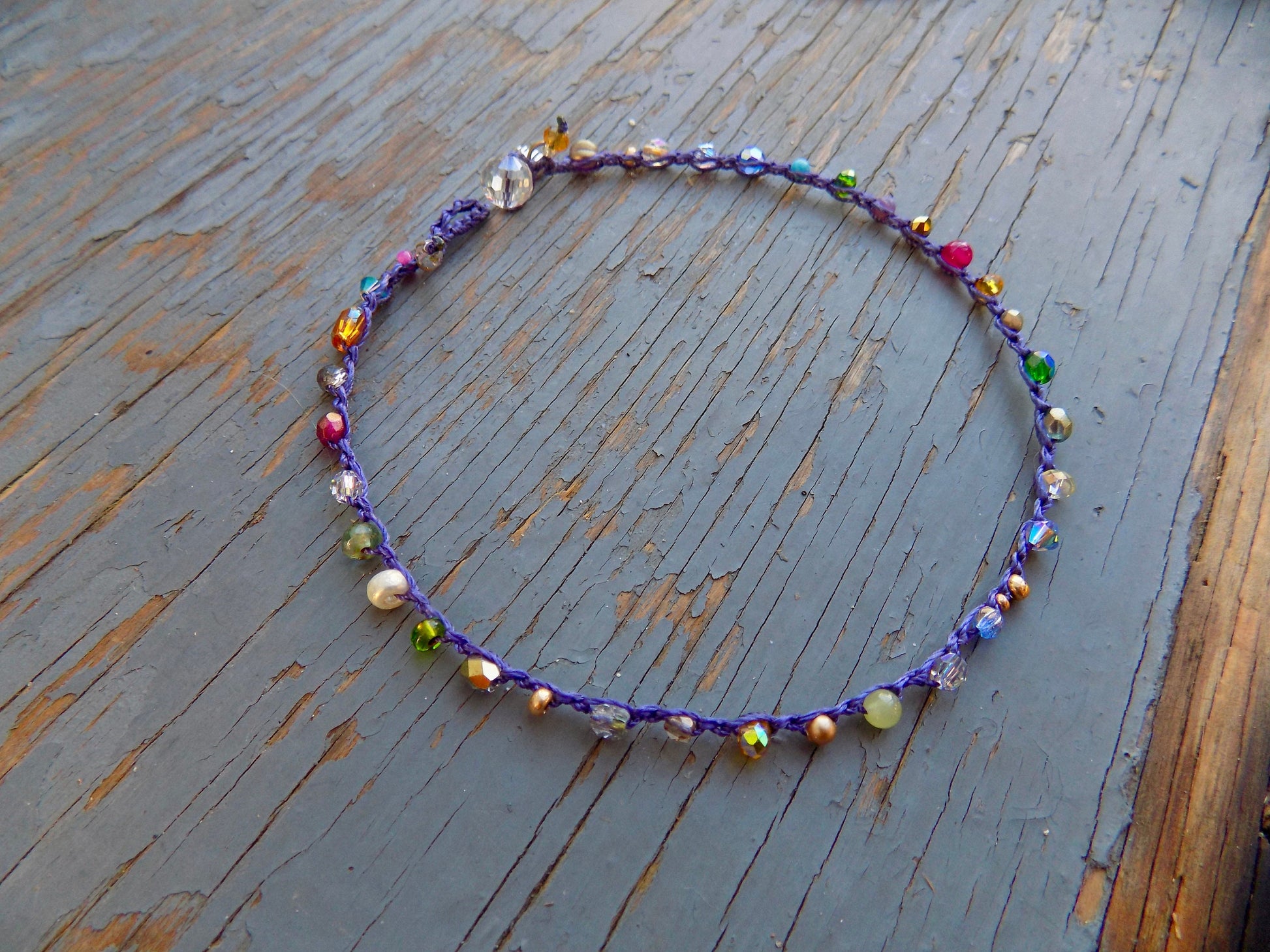French lilac crocheted anklet, boho, natural jewelry