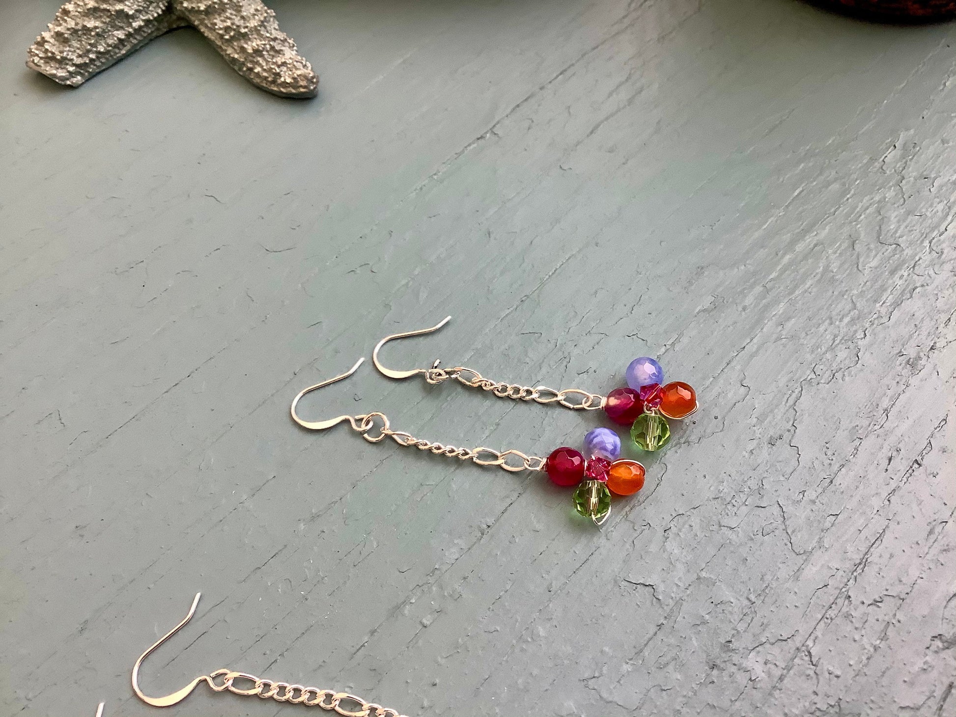 Spring flower earrings , pearls and gemstones
