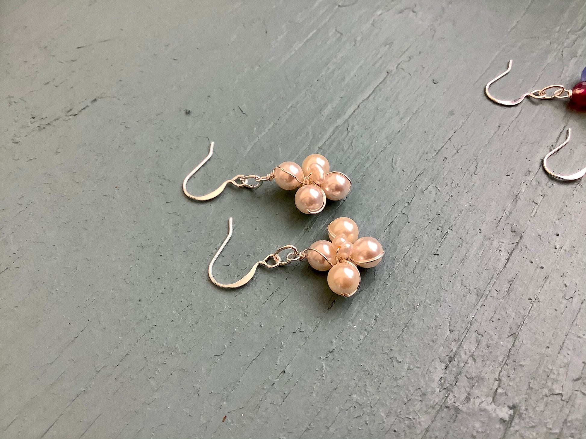 Spring flower earrings , pearls and gemstones